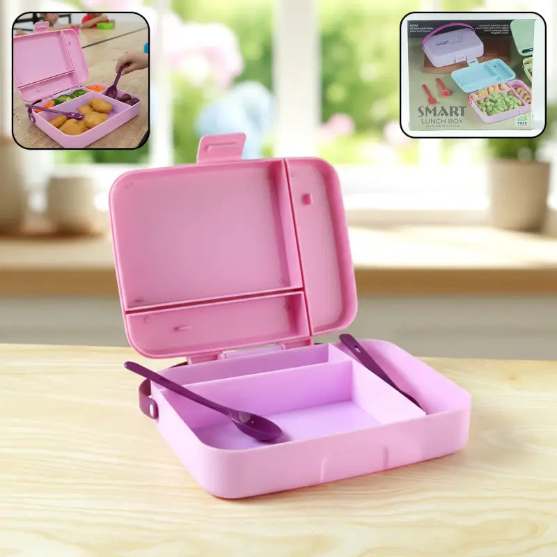 Leak Proof Lunch Box with 3 Compartments & Spoon – Portable Food Storage Box for Office, School & Travel