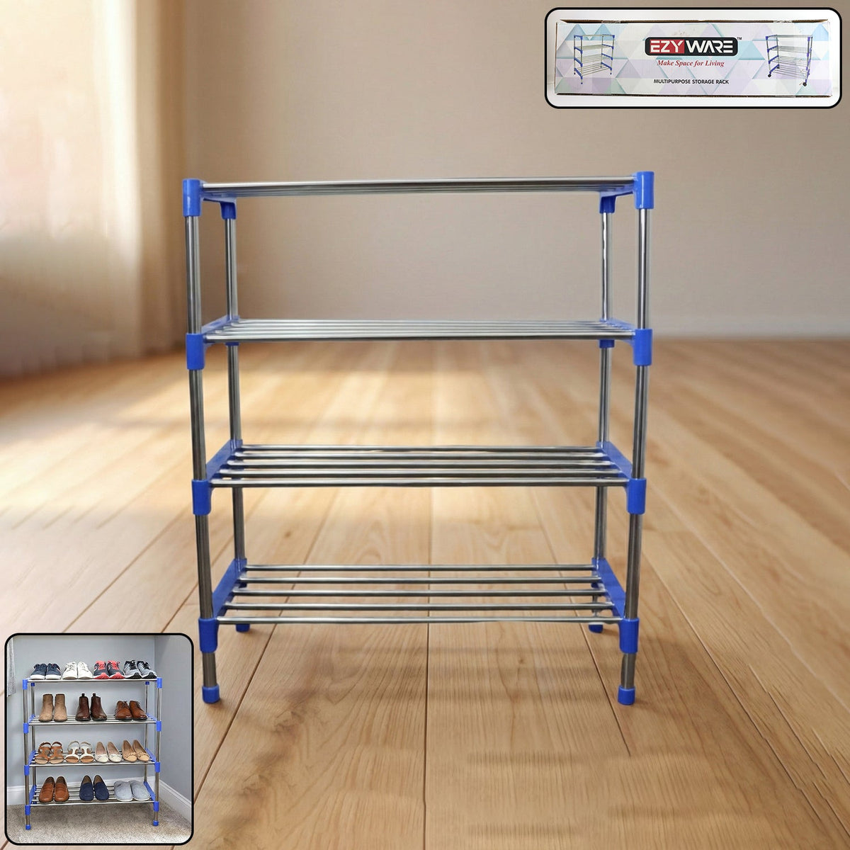 4-layer stainless steel shoe rack organizer providing ample shoe storage Main image