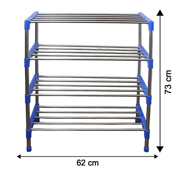 Size illustration of compact 4-layer shoe rack for space saving