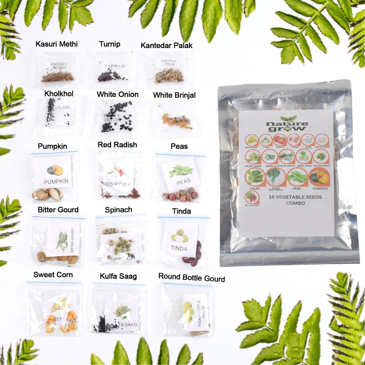 Seed packet showcasing 15 varieties vegetable seeds combo for home gardening Main image