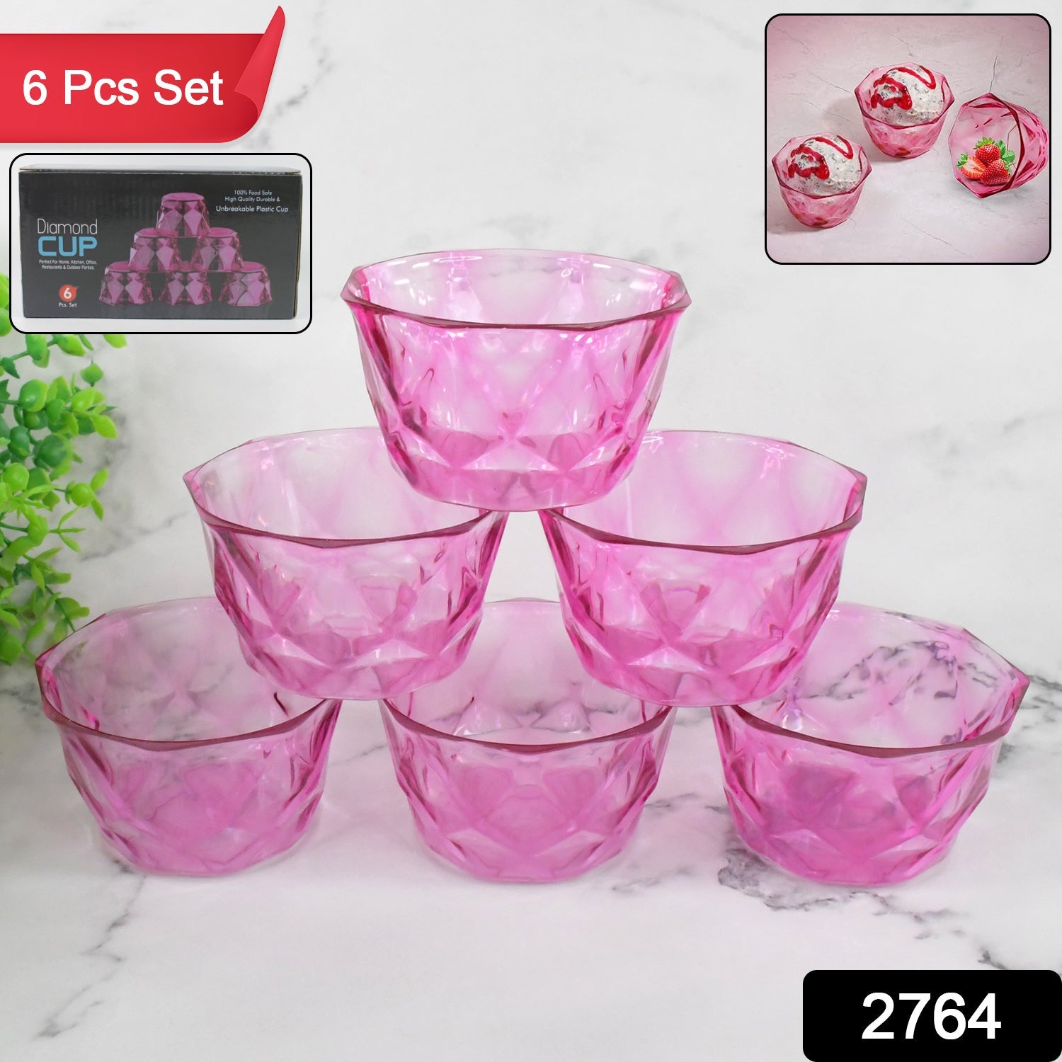 Diamond Shape Ice Cream Bowl Set – 6pc Plastic Dessert Bowls | Indo Glow Secondary image