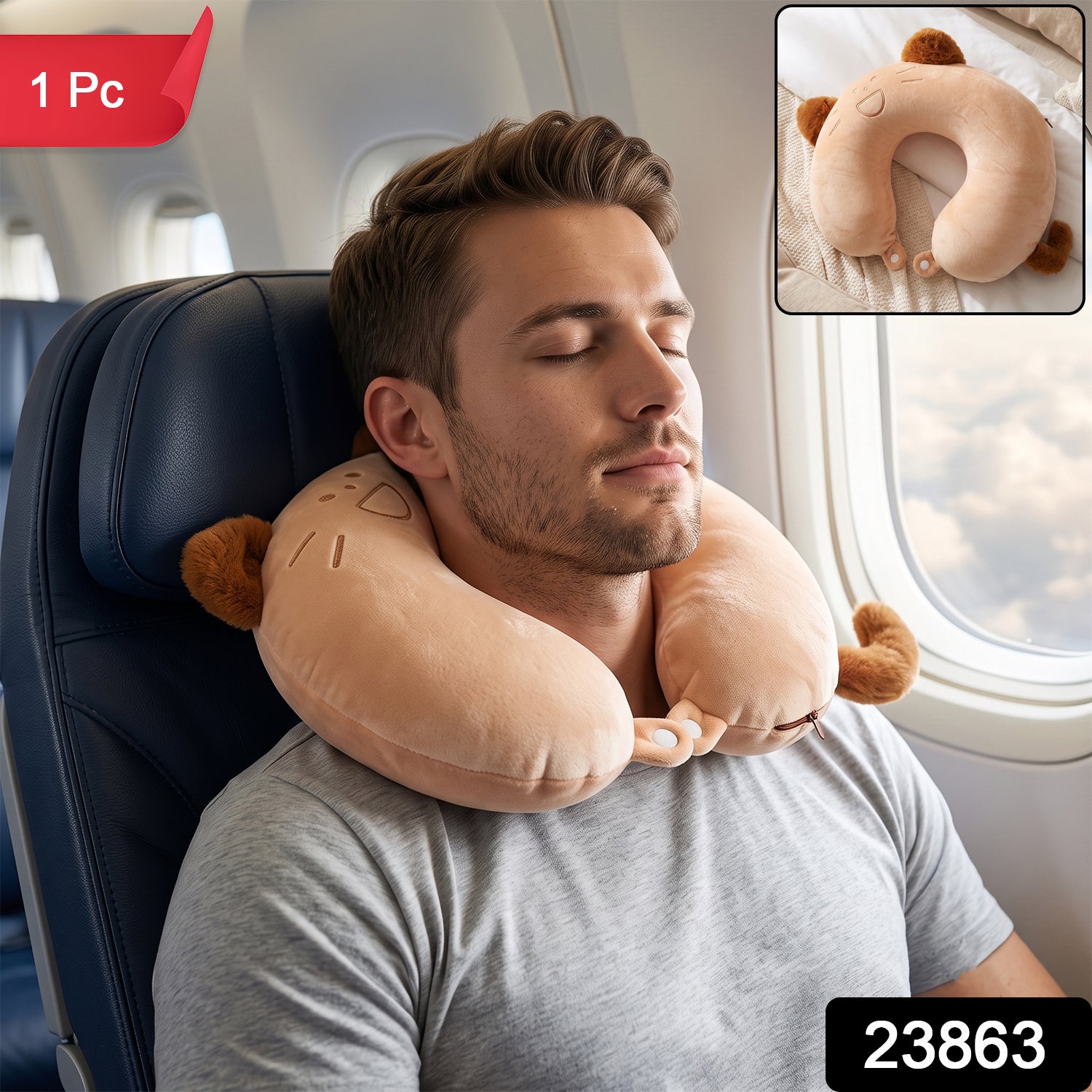 U-Shaped Travel Neck Pillow, Cute Cat Soft Plush Pillow with Ears (1 Pc) Secondary image