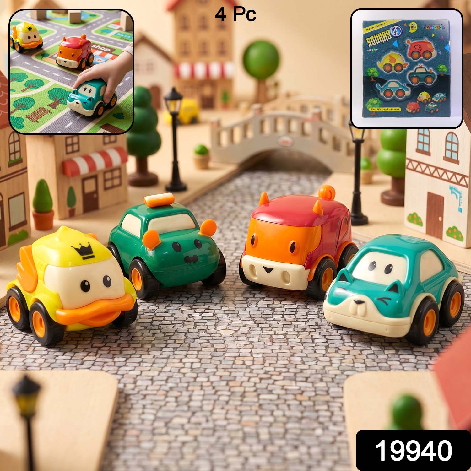 Animal Cartoon Pull-Back Toy Car Set – 4 Vibrant Mini Vehicles Secondary image