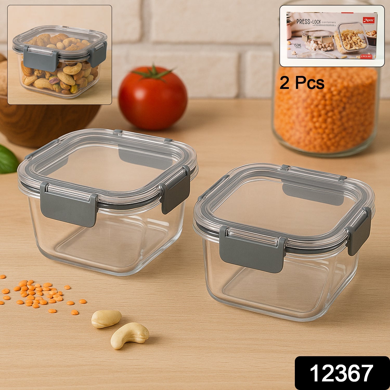 Airtight Food Storage Containers – 2Pc 540ML Press N’ Lock Secondary image