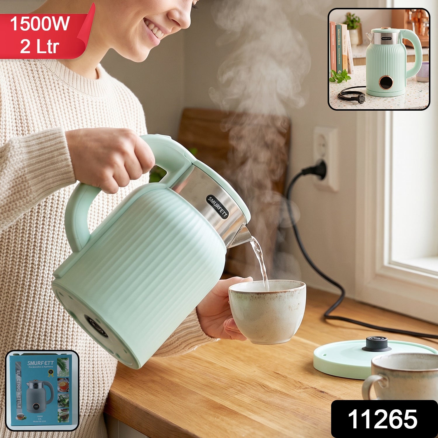 Electric Kettle 2 Litre 1500W for Tea Coffee Milk and Hot Water (1 Pc) Secondary image