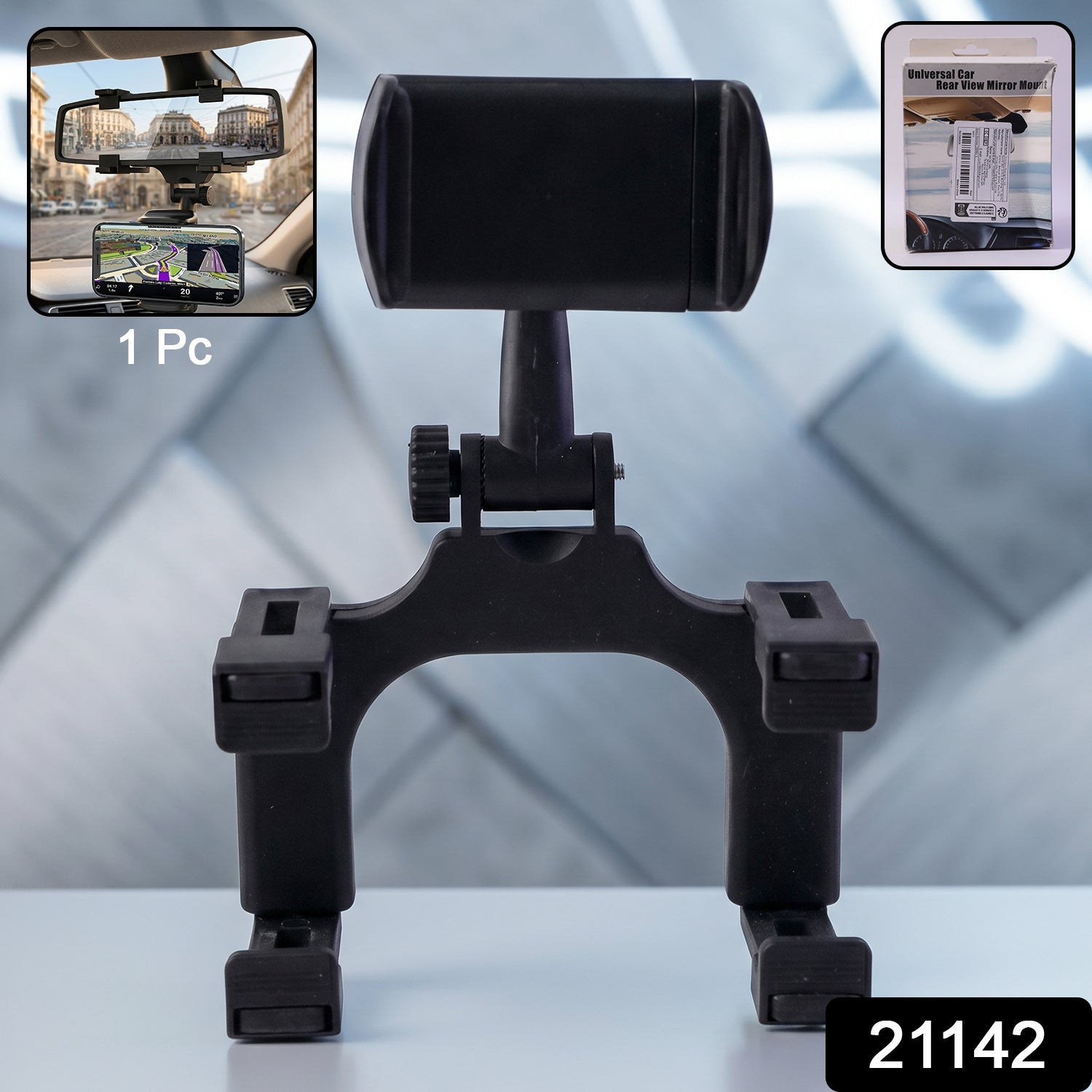 360 Degree Car Rear View Mirror Mobile Phone Holder Adjustable Mount (1 Pc) Secondary image