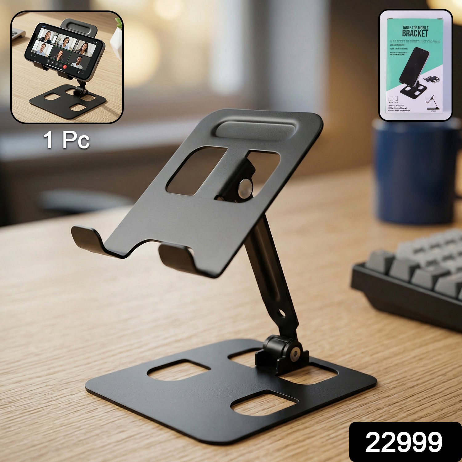 Adjustable Metal Mobile Stand – Foldable & Stable Desk Holder Secondary image