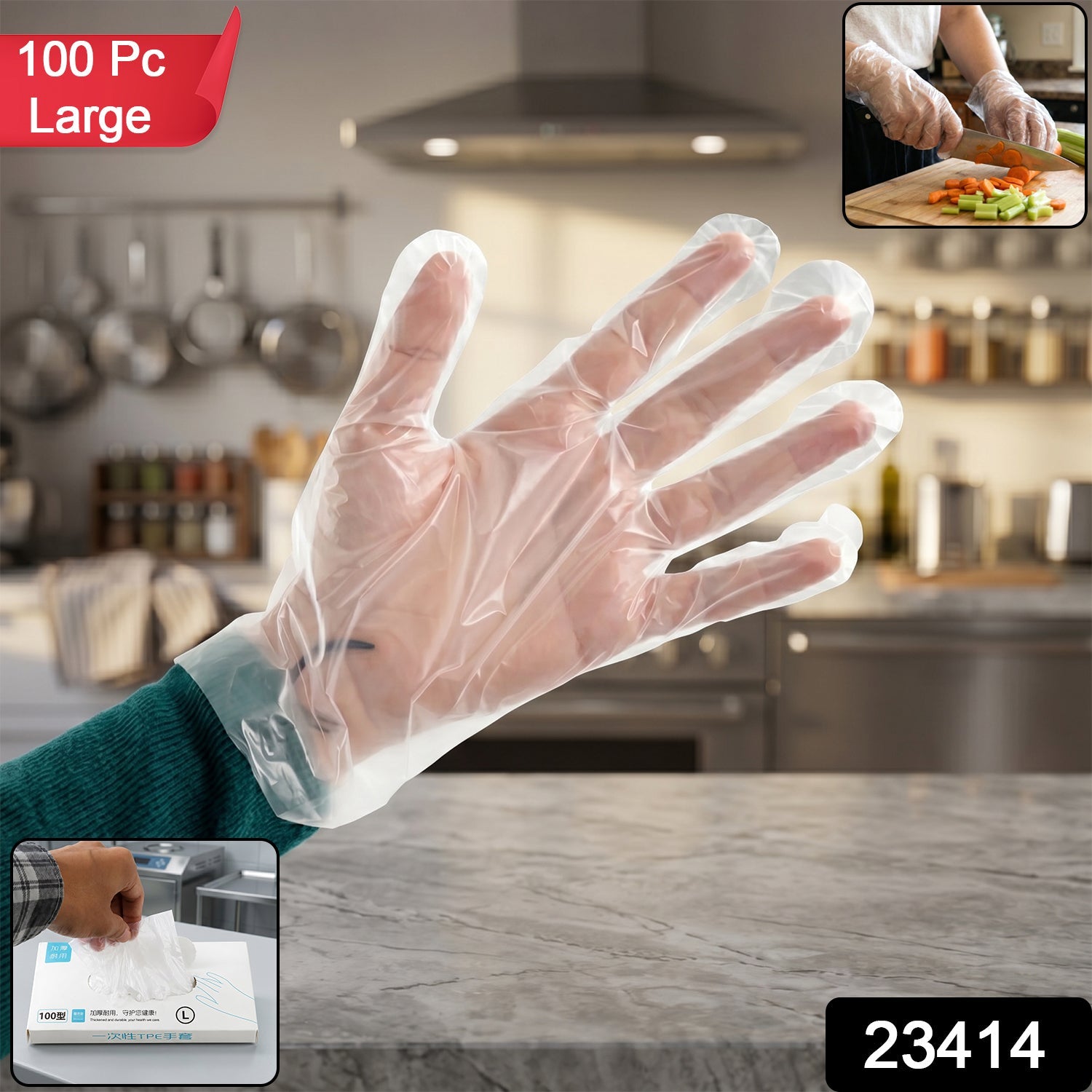 Disposable Plastic Gloves – 100 Pc Large for Food & Cleaning Secondary image