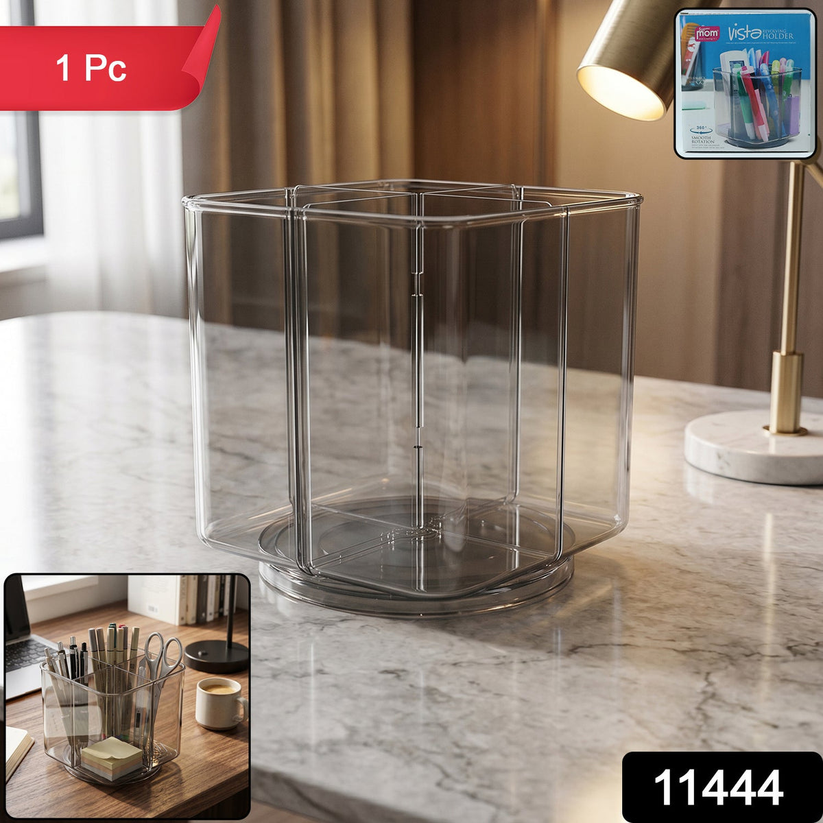 Clear rotating desk organizer with multiple compartments Main image