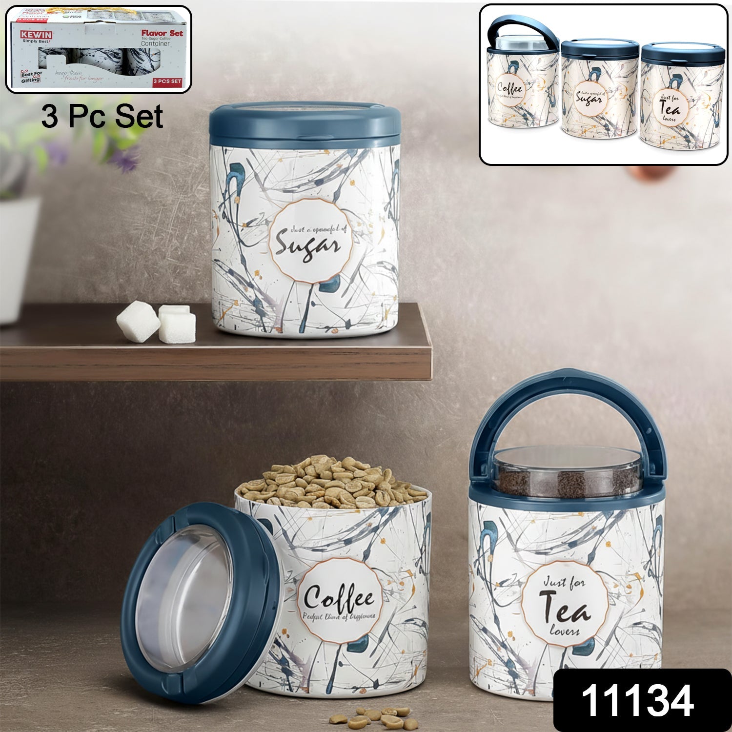 Plastic Tea Coffee Sugar Storage Set – Airtight & Stylish 3 Pc Secondary image