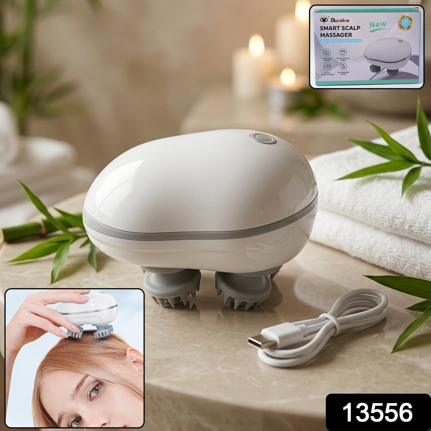 Electric Scalp Massager – Portable USB Rechargeable with 4 Heads Secondary image