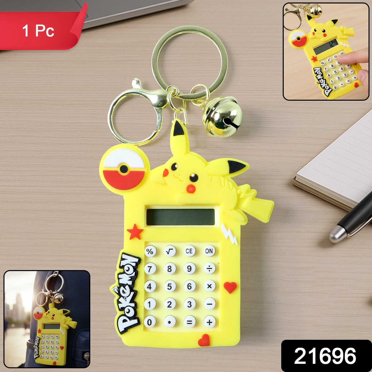 Calculator Keychain – Cute Yellow Cartoon Mini Digital Calculator Secondary image