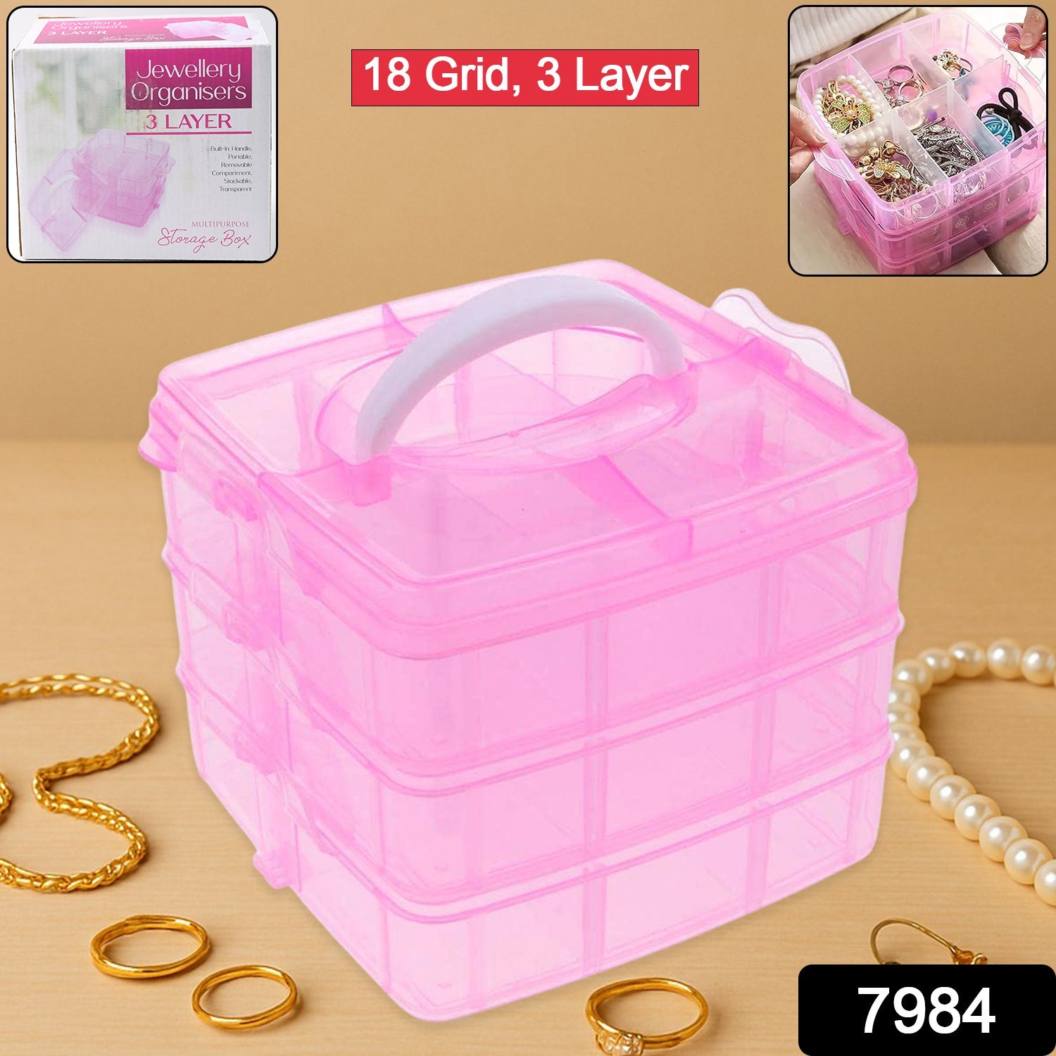 Plastic Organizer Box – 18-Grid 3-Layer Adjustable Storage | Organivo Secondary image