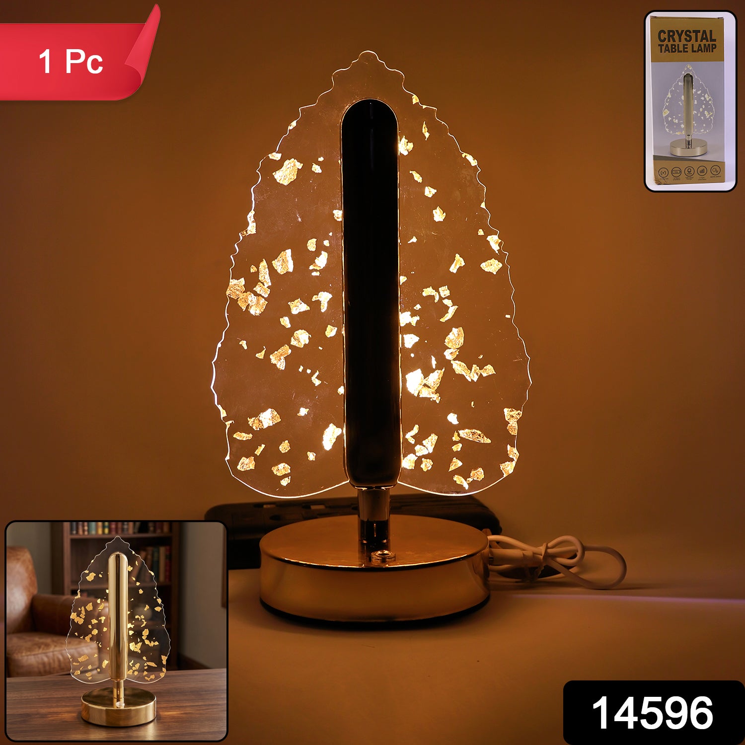 Golden Crystal Leaf LED Table Lamp – USB Charging & Warm Light Secondary image