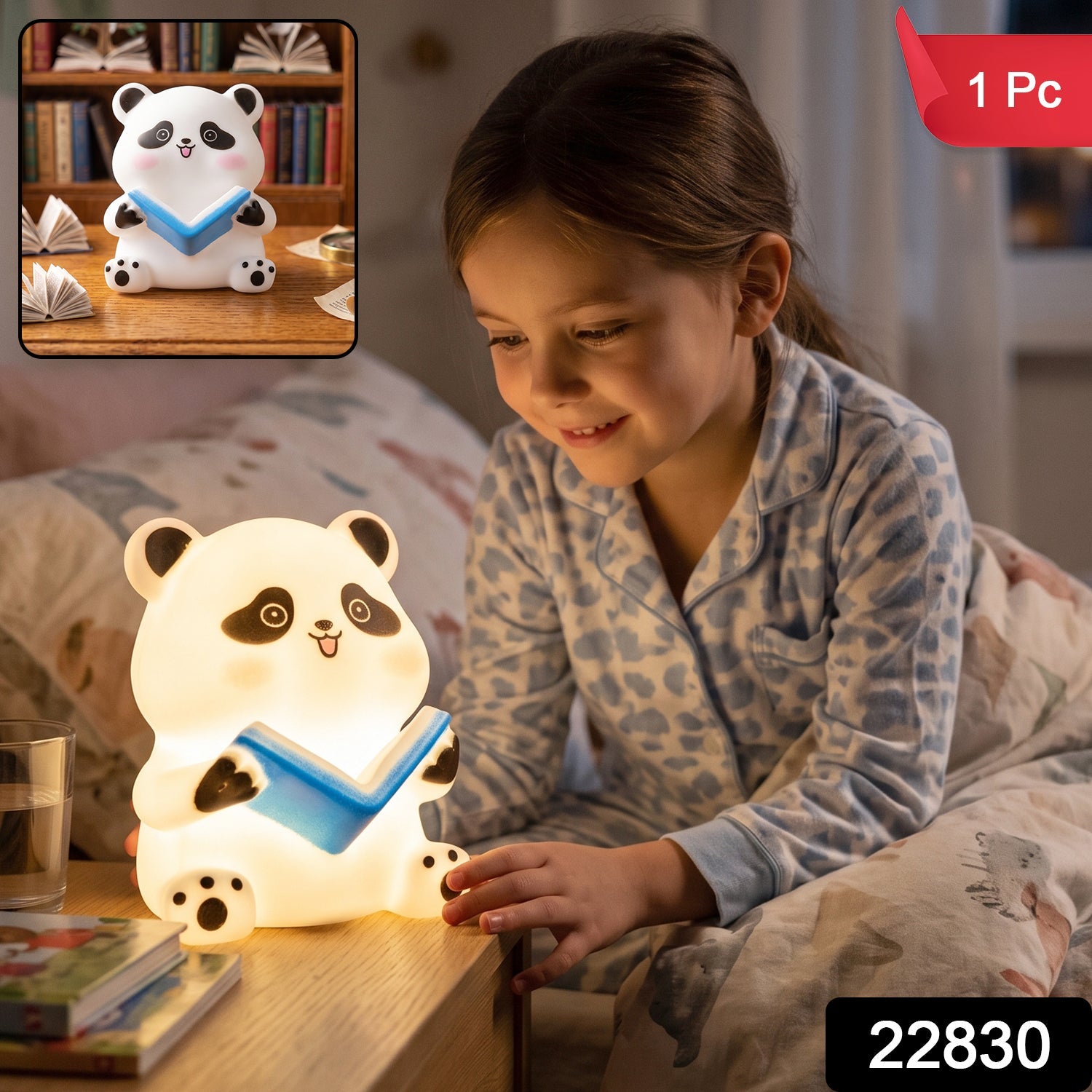 Panda Reading LED Night Light, Cute Silicone Bedside Lamp for Kids (1 Pc) Secondary image