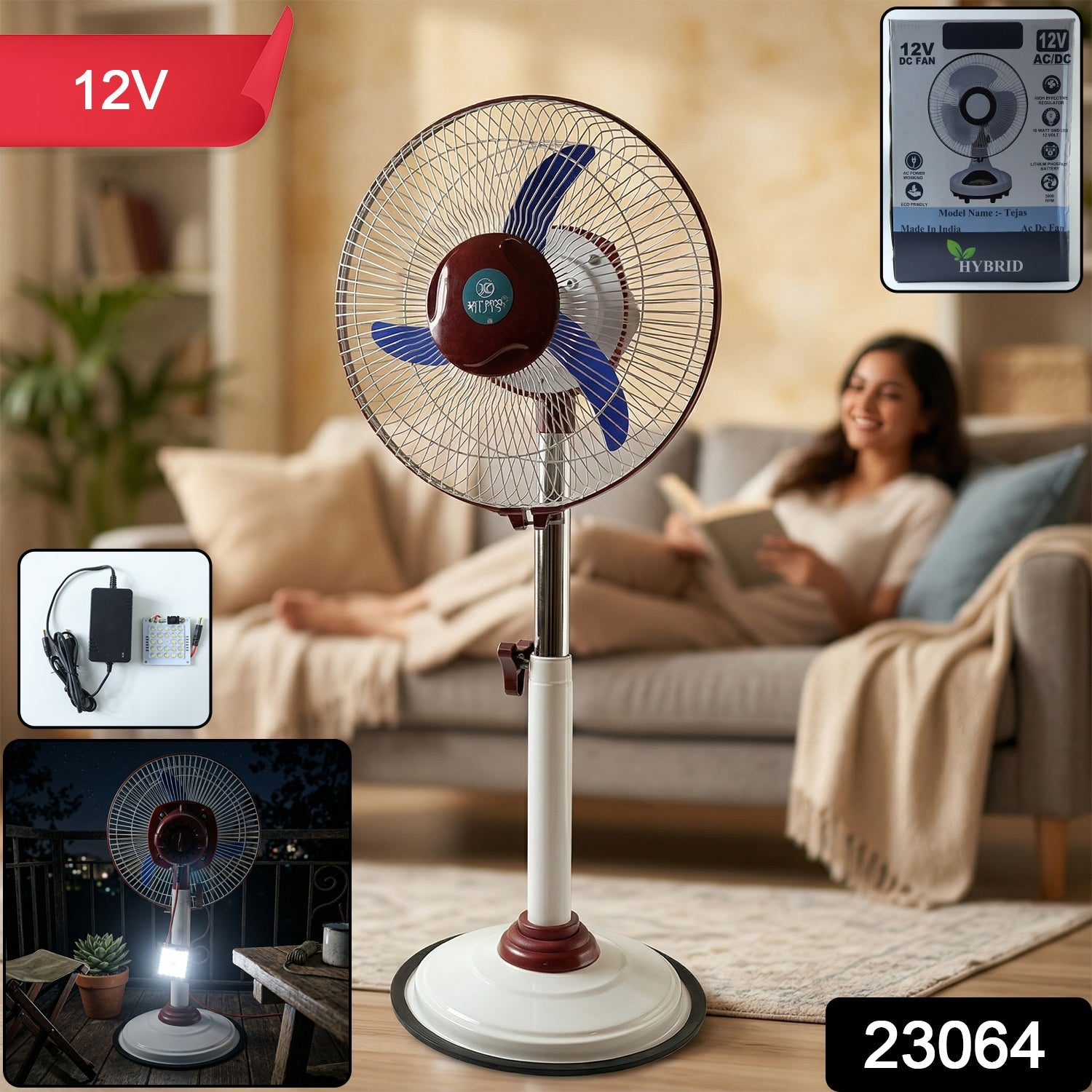 Pedestal Fan – Adjustable Height with LED Light & Rechargeable Power Secondary image