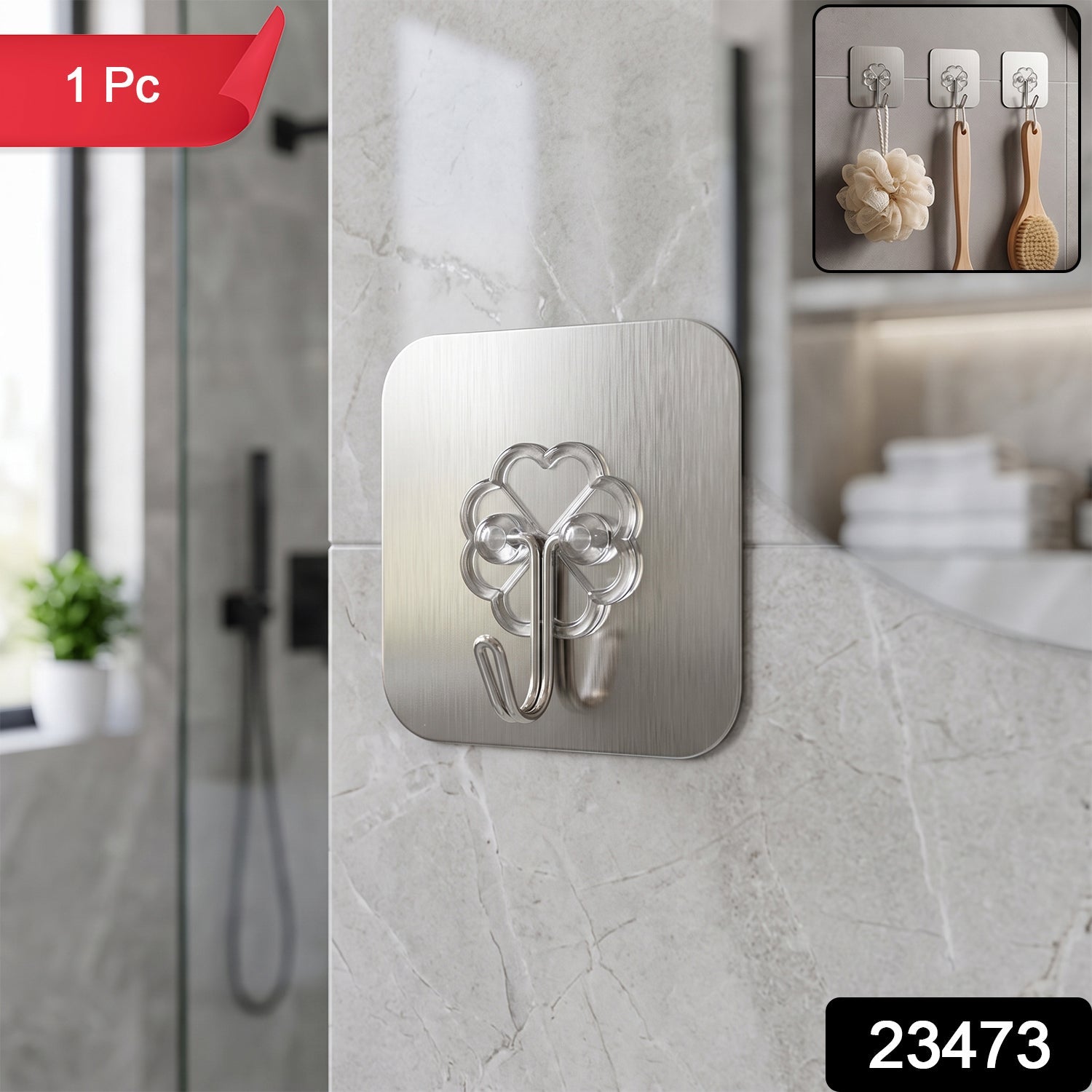 Self Adhesive Plastic Wall Hook, No Drill Heavy Duty Sticky Hanger Hook (1 Pc) Secondary image