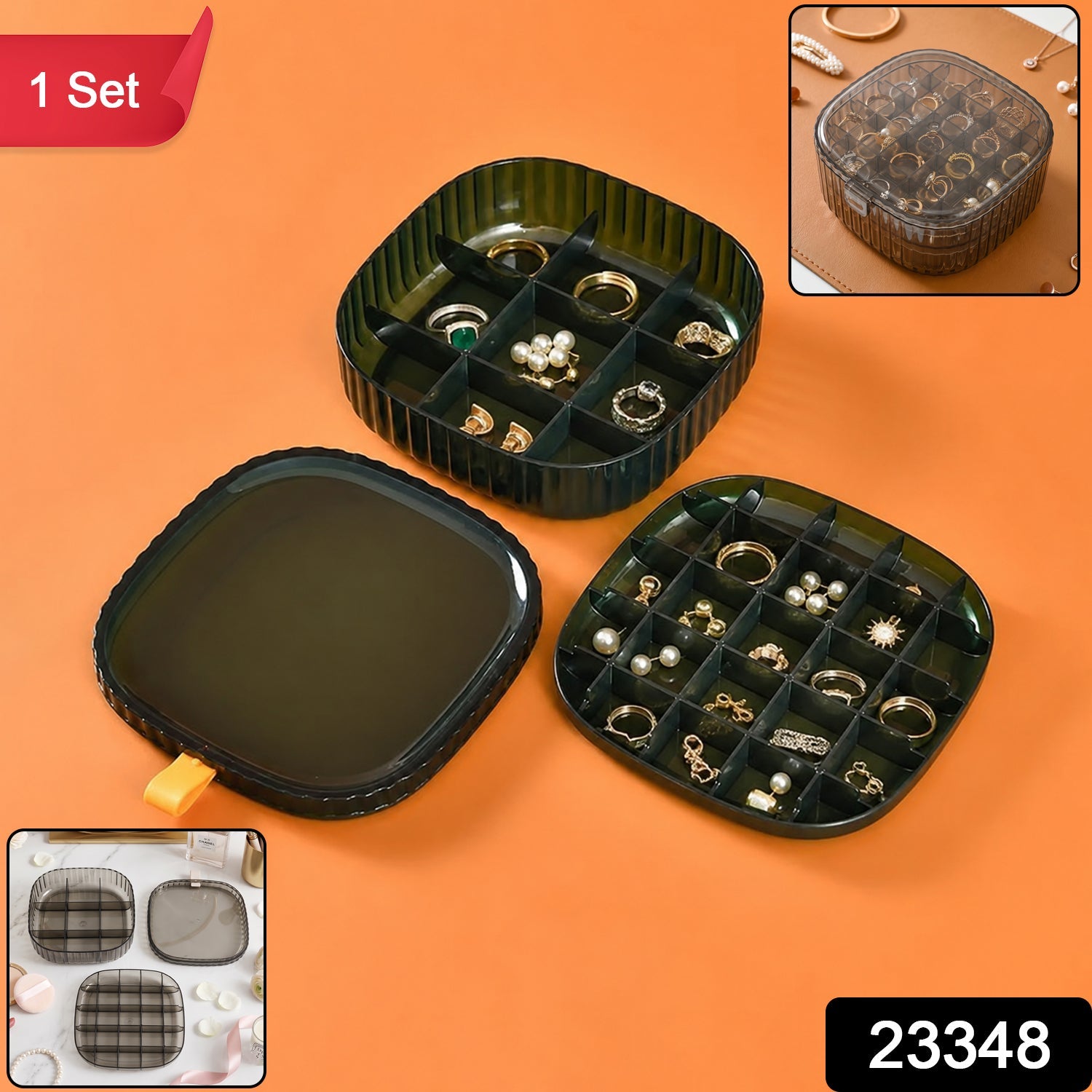 Plastic Multi-Compartment Jewelry Organizer Box, Stackable Ring Storage (1 Set) Secondary image