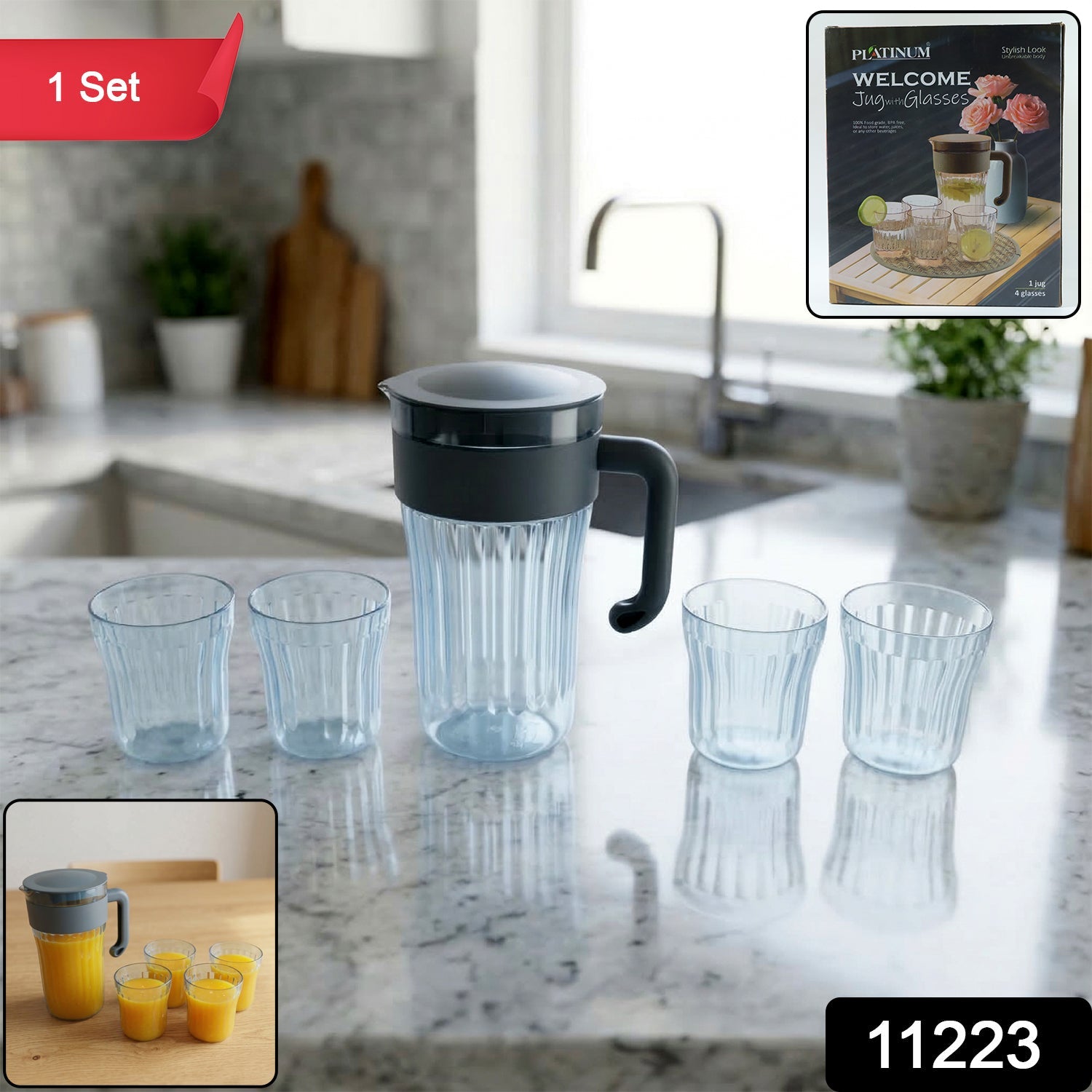 Plastic Water Jug with 4 Glasses Set – Perfect for Home Use Secondary image