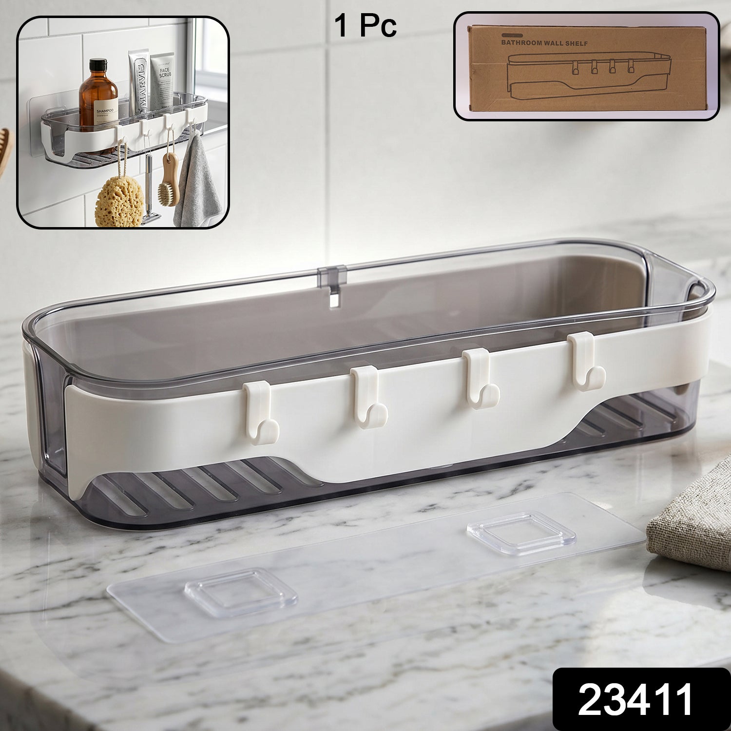 Bathroom Wall Shelf – Space-Saving with Hooks & Modern Design Secondary image