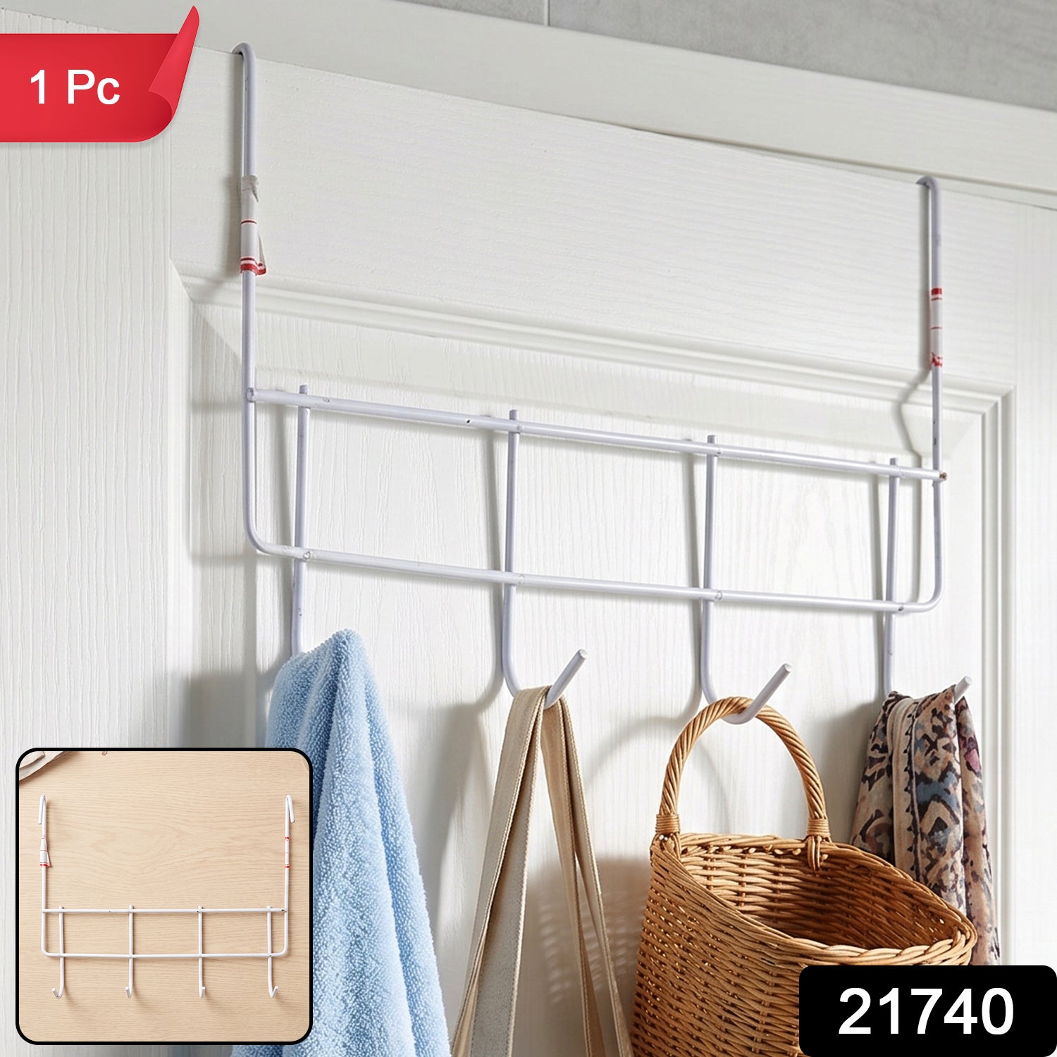 Over the Door Metal Hook Rack – Space Saving 4 Hook Organizer Secondary image