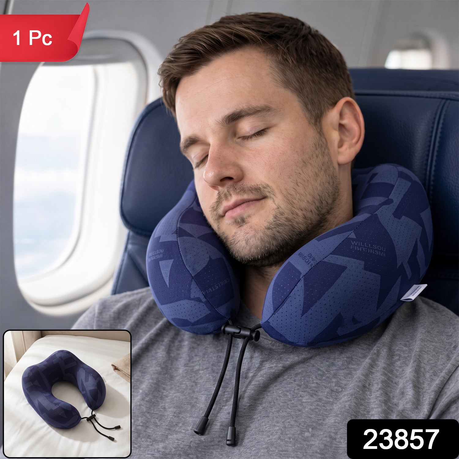 U-Shaped Travel Neck Pillow, Memory Foam Support Pillow with Adjustable Toggle (1 Pc) Secondary image