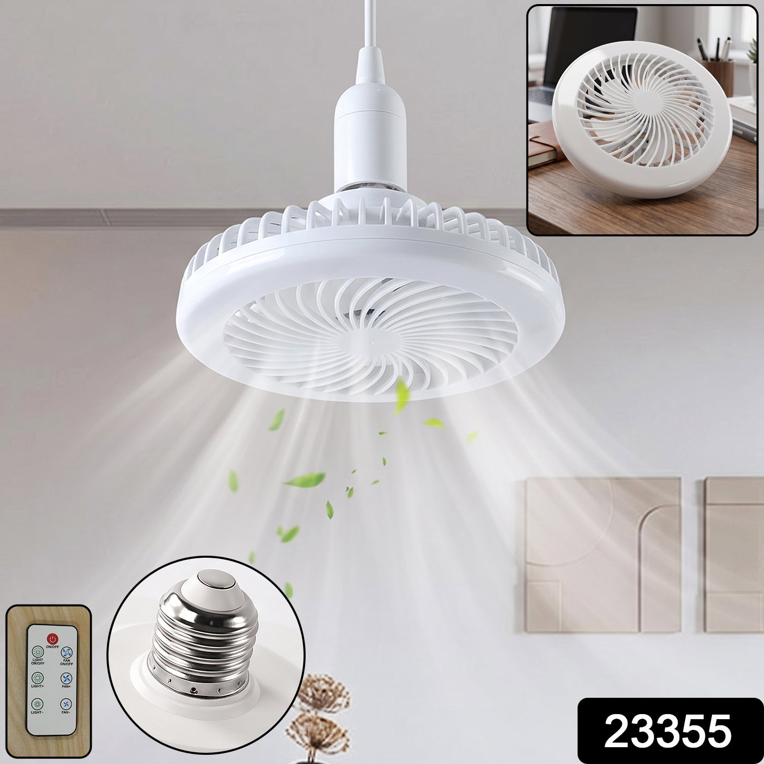 Remote Control Ceiling Fan with Light, E27 Socket LED Lamp Fan for Home (1 Set) Secondary image
