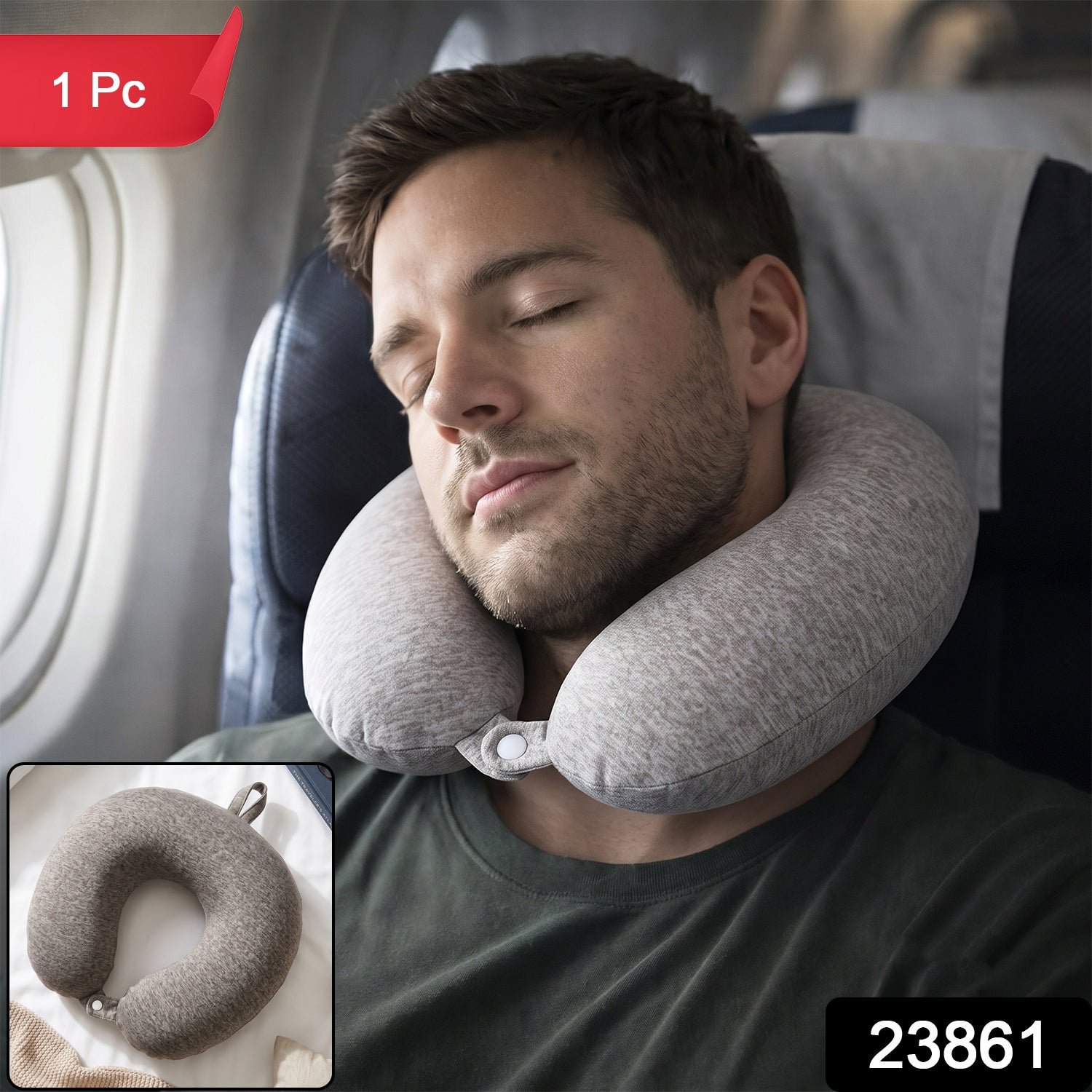 U Shaped Soft Travel Neck Pillow Grey Melange Head Neck Support (1 Pc) Secondary image