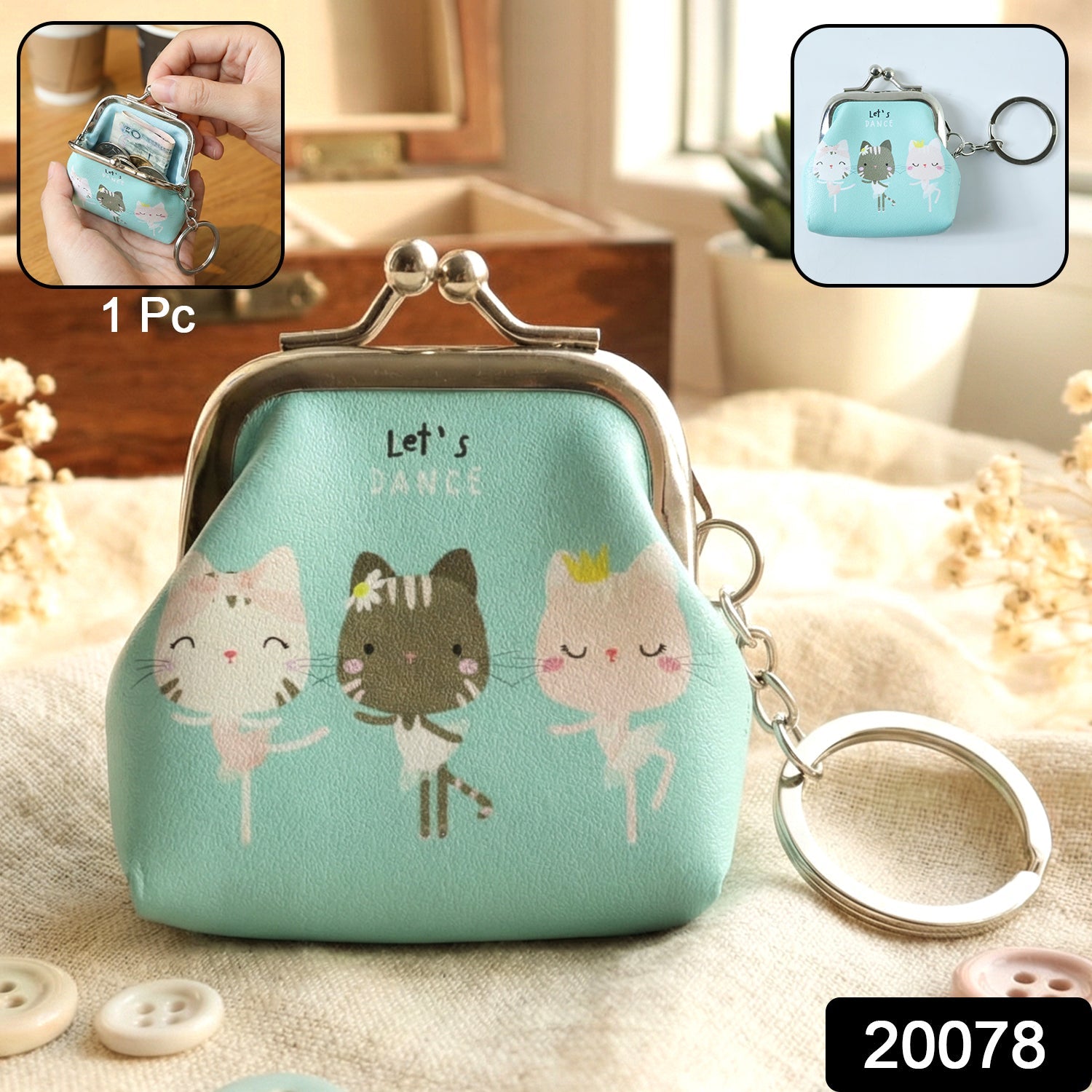 Cartoon Cat Mini Coin Purse Keychain – Portable & Stylish Secondary image