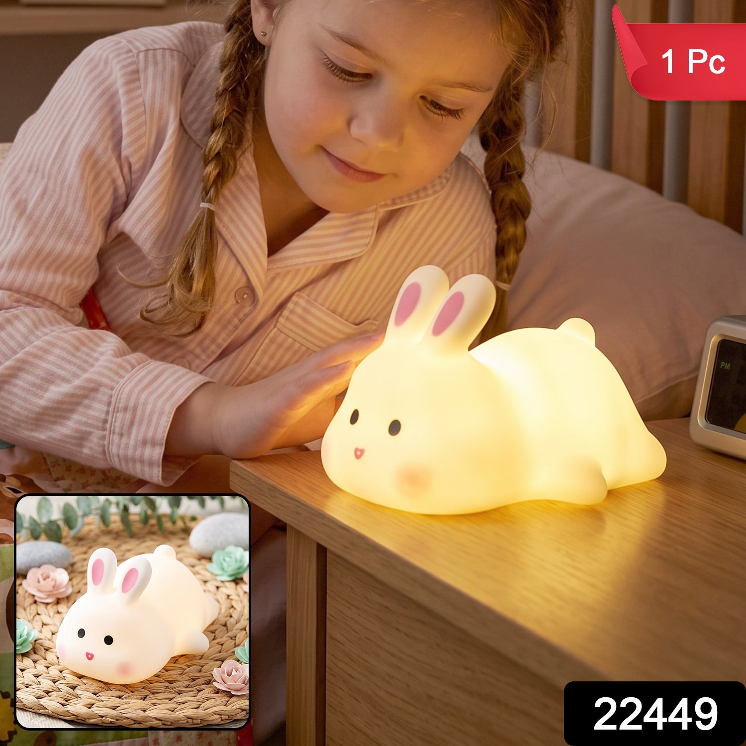 Rabbit LED Night Light, Cute Silicone Bunny Bedside Lamp for Kids (1 Pc) Secondary image