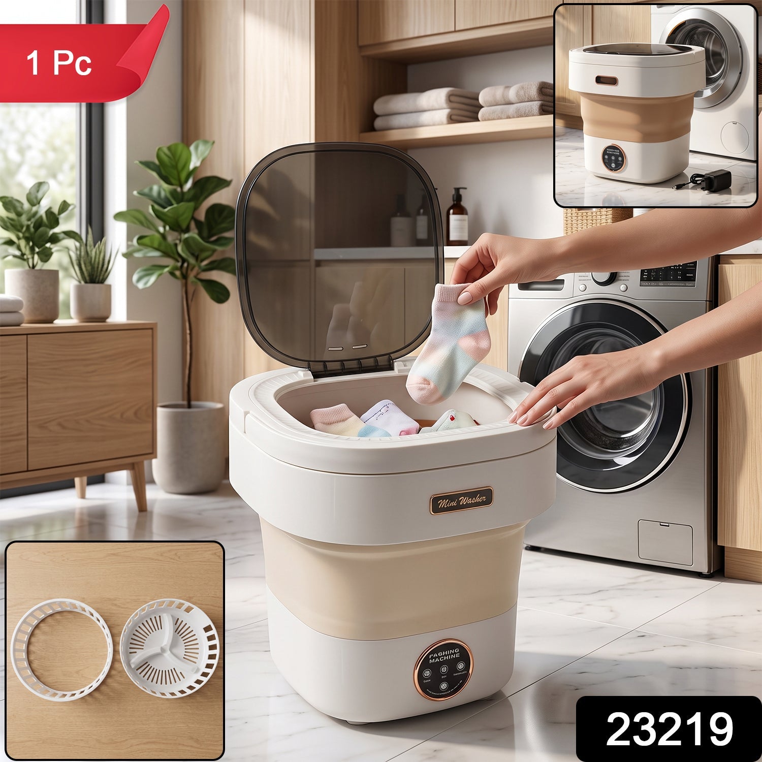 Portable Folding Washing Machine, Mini Collapsible Washer with Spin Basket (1 Pc) Secondary image