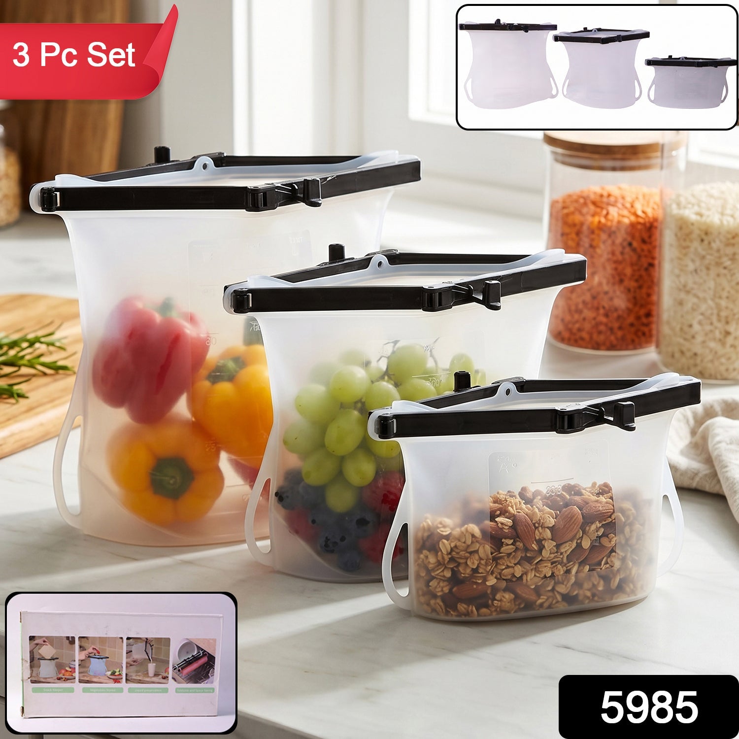 Reusable Silicone Food Bags – Set of 3 Leakproof Keepers | Tidy Table Secondary image
