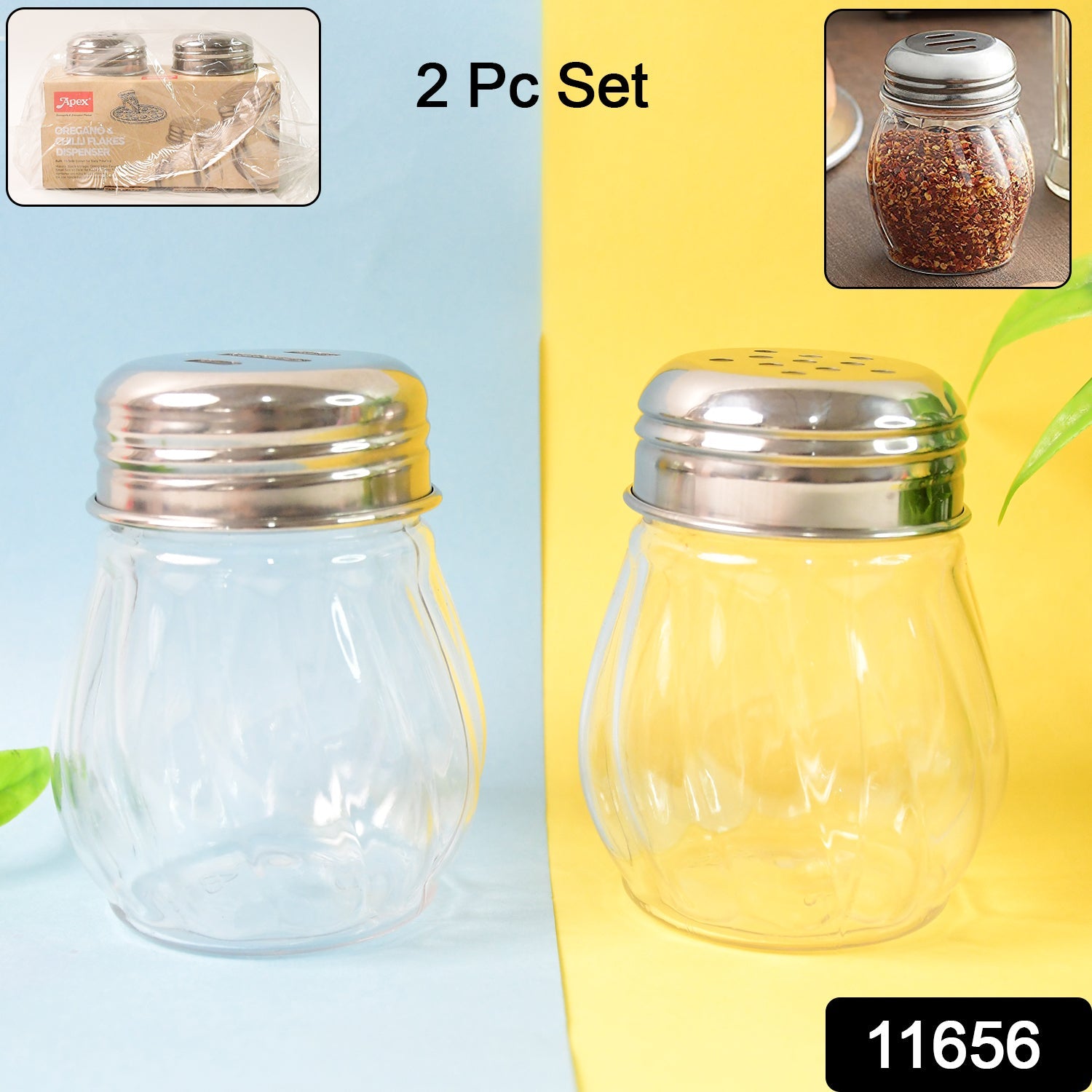 Oregano & Chilli Flakes Dispenser Set – 2 Pcs Spice Shakers with Stainless Steel Lid Secondary image