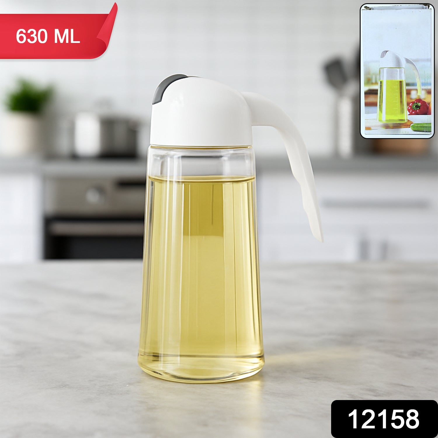 Glass Oil Bottle Dispenser 630ml – Automatic Lid & Drip-Free Pour Secondary image
