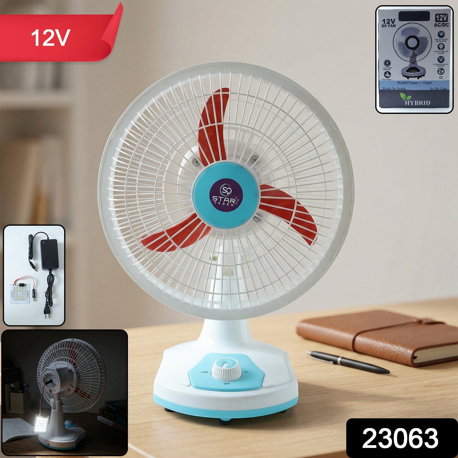 Rechargeable Table Fan – Portable with LED Light & Dual Power Secondary image