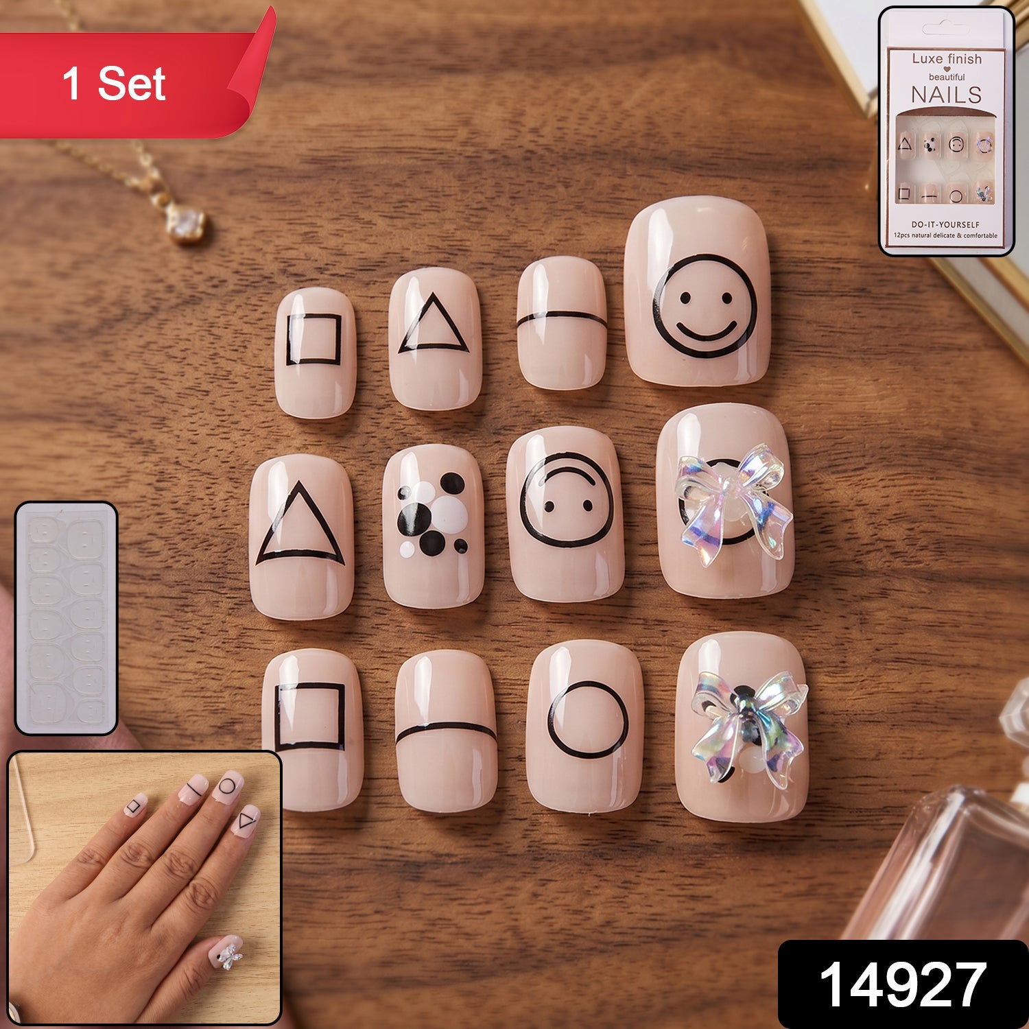 Press-On Nails – Reusable False Nail Set with Strong Glue for Equally Glam Looks (Mix Design) Secondary image