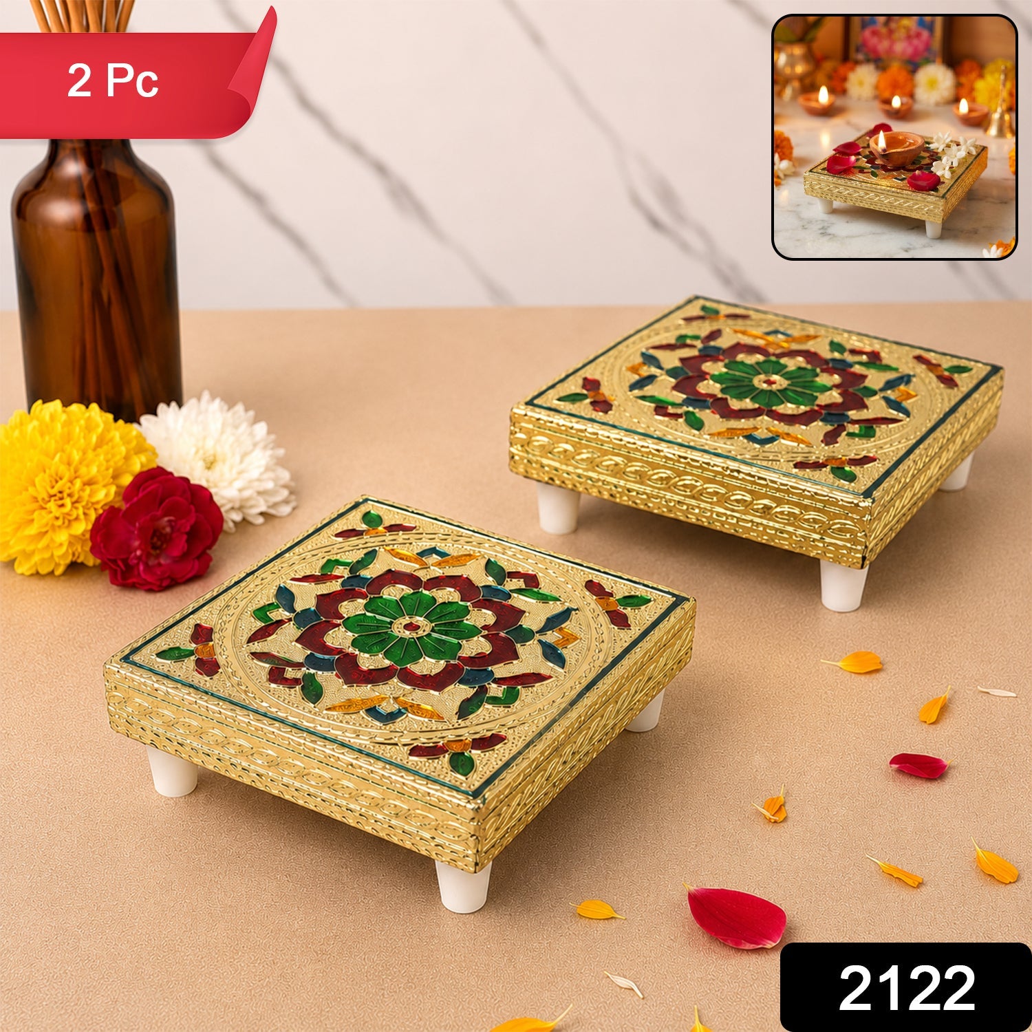 Wooden Pooja Chowki – Handicraft Bajot for Home Temple | Styleva Secondary image