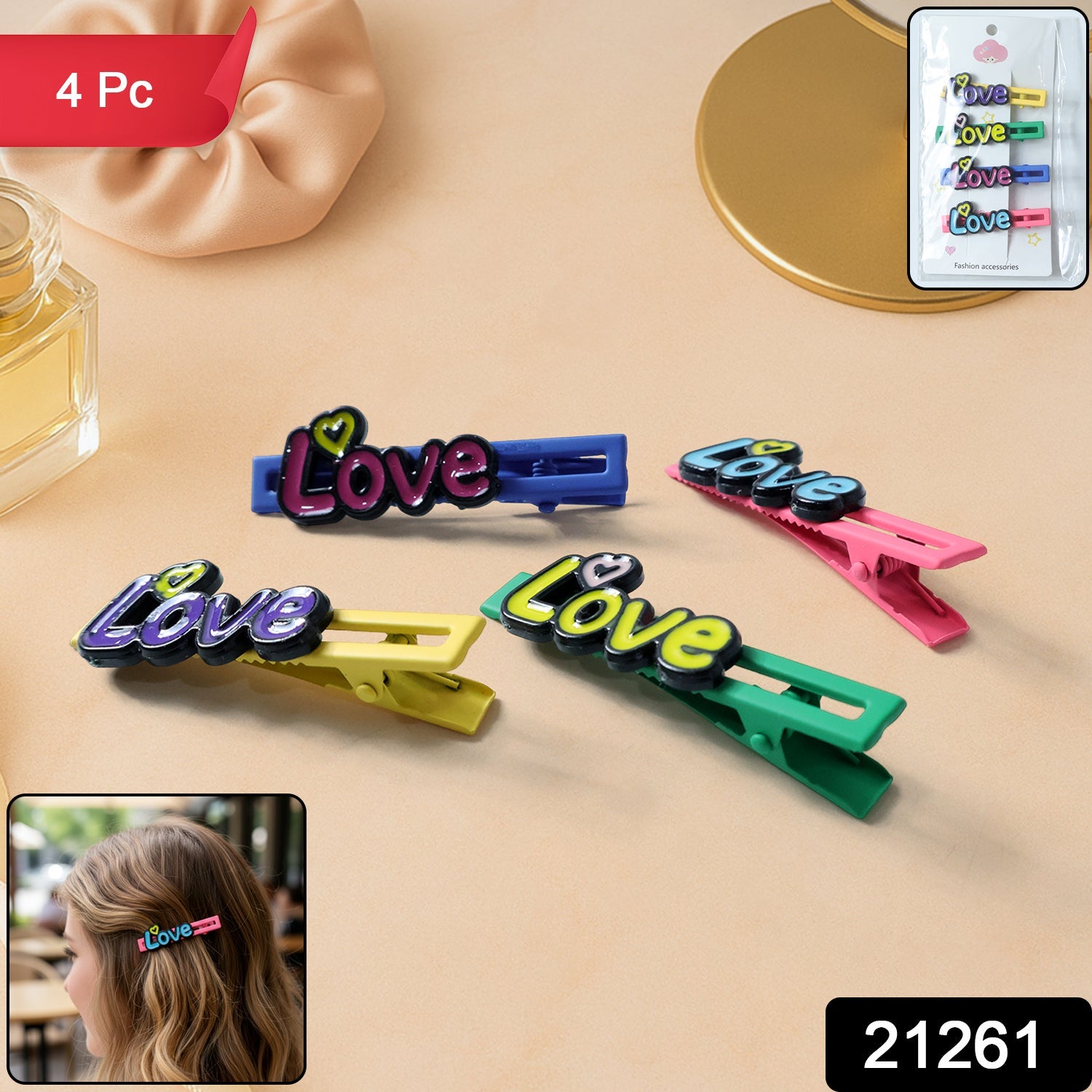 Decorative Hair Clip Set – Stylish Text Design, Pack of 4 Secondary image