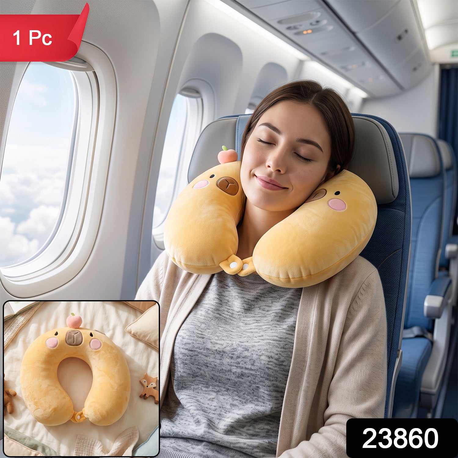 U-Shaped Travel Neck Pillow, Cute Capybara Soft Plush Pillow for Kids (1 Pc) Secondary image