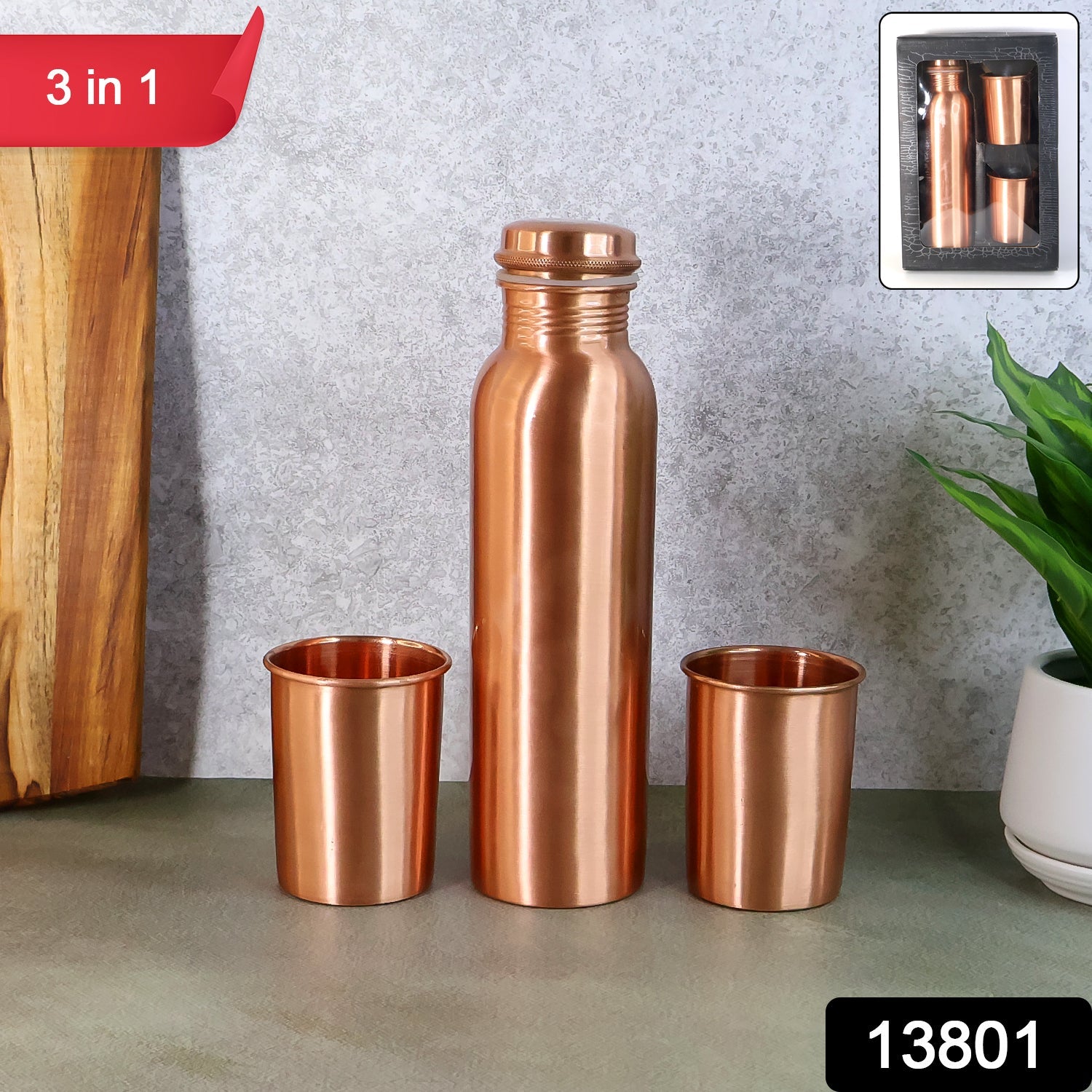 Copper Water Bottle Set – 1L Bottle & 2 Glasses | Own Hydrate Secondary image