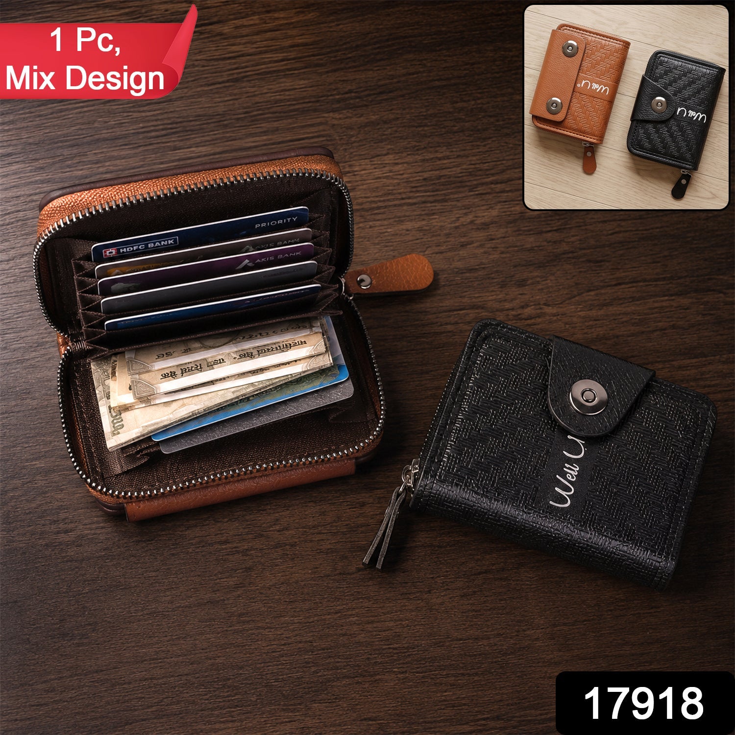 Black Zip-Around Card Holder Wallet – Secure Multi-Card Organizer Secondary image