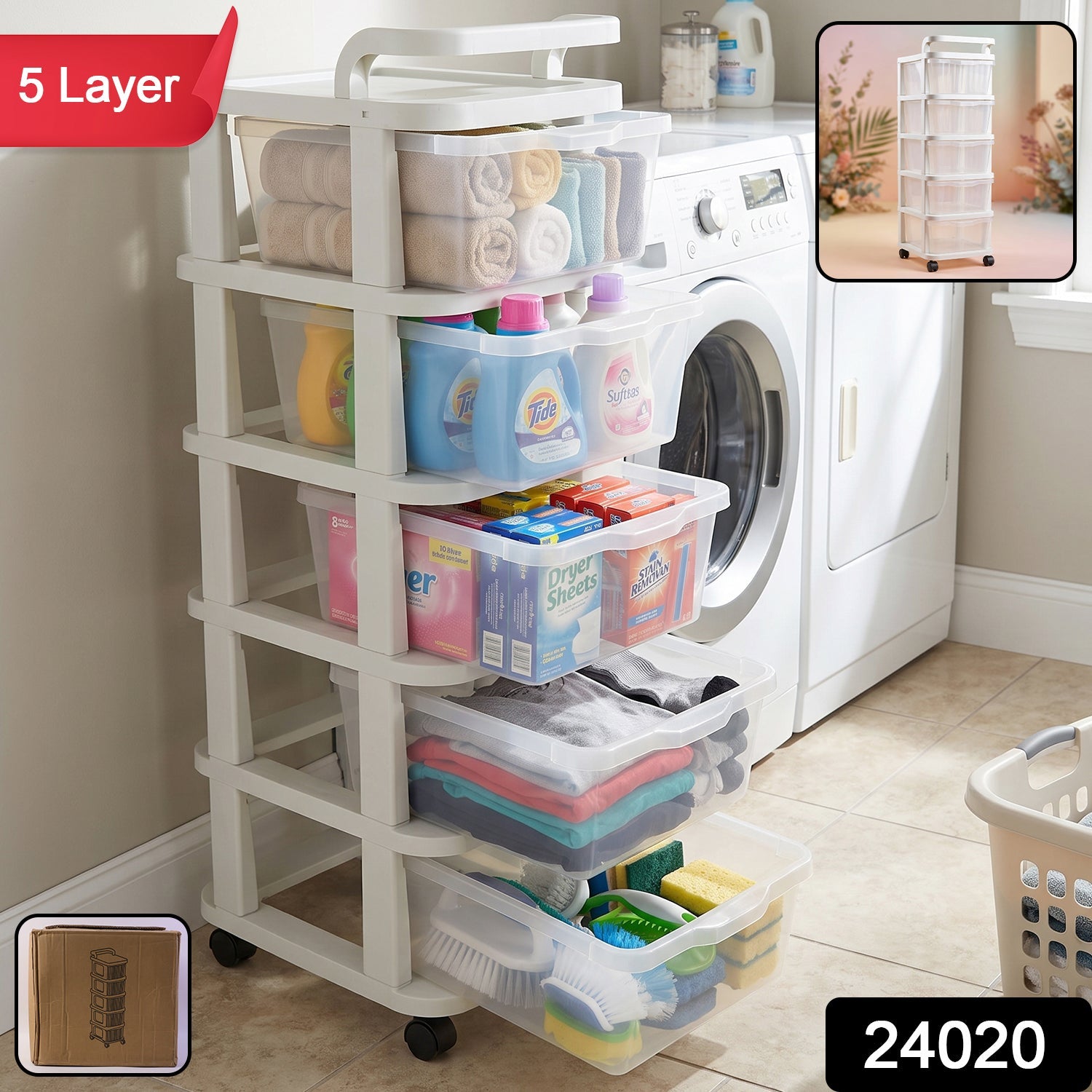 5 Layer Plastic Storage Drawer Rack Organizer with Wheels for Home (1 Pc) Secondary image