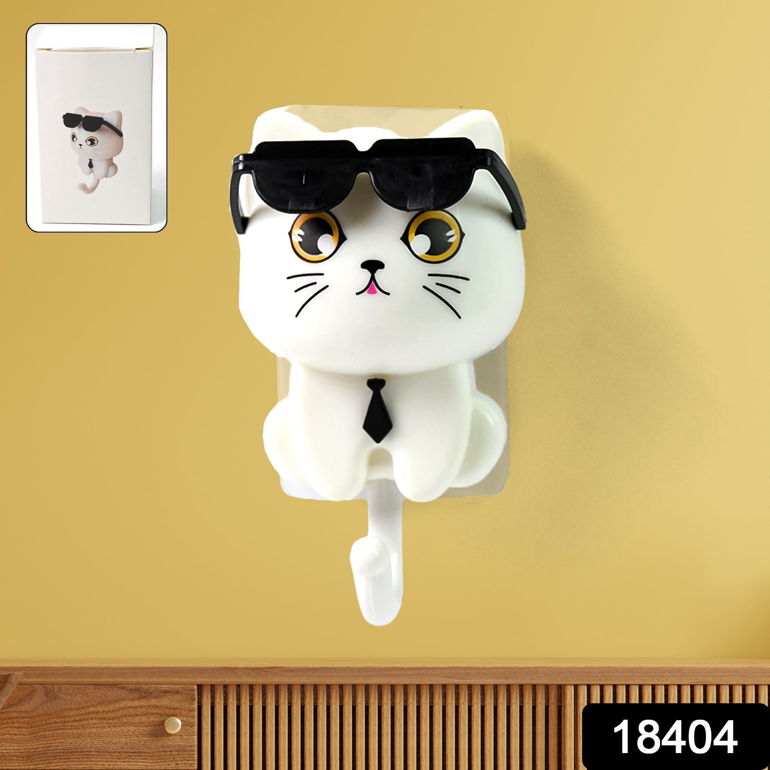 Cat Wall Hook – Cute Sunglasses Design, Self-Adhesive | Styleva Secondary image
