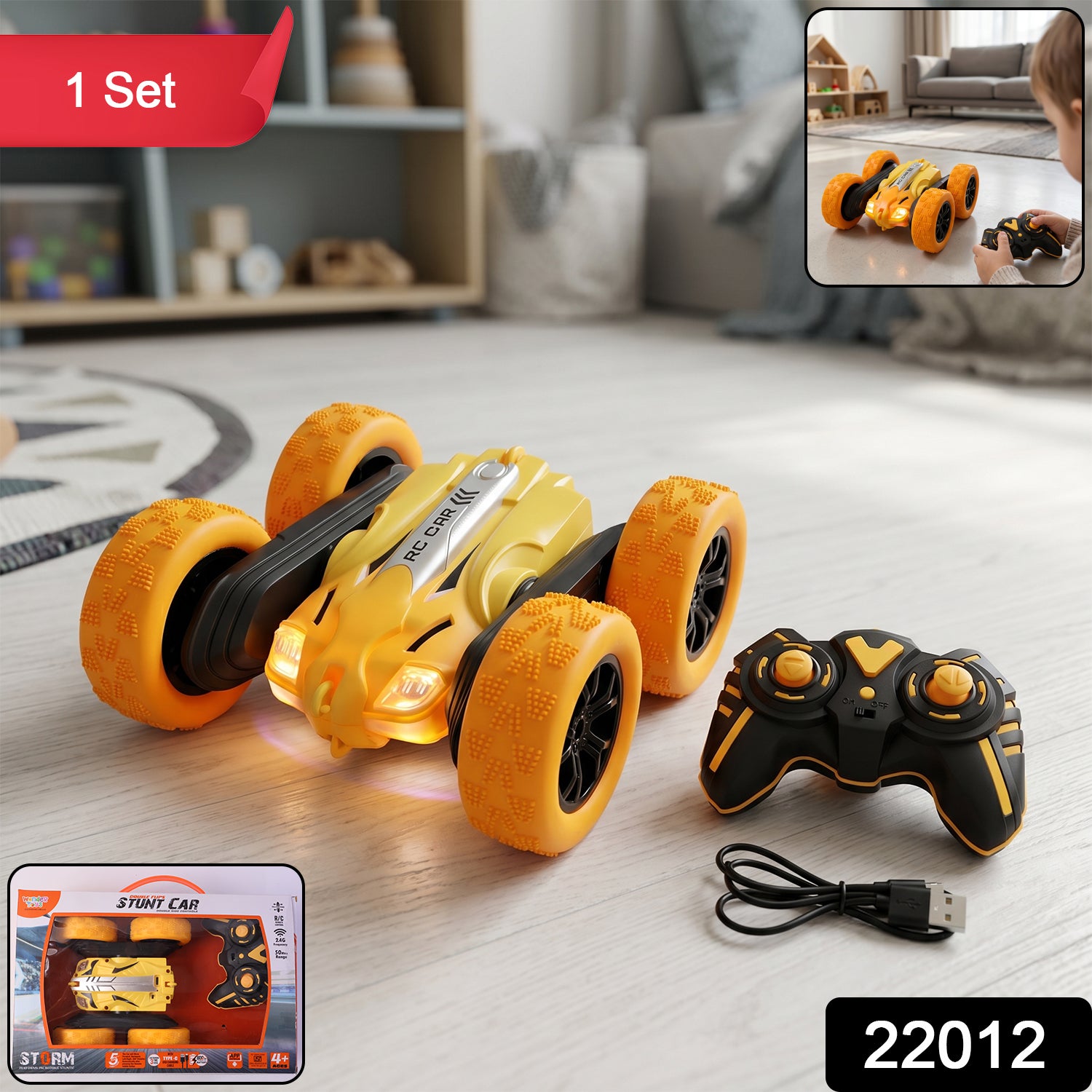 Remote Control Double Flip Stunt Car – High-Speed Fun with Lights Secondary image