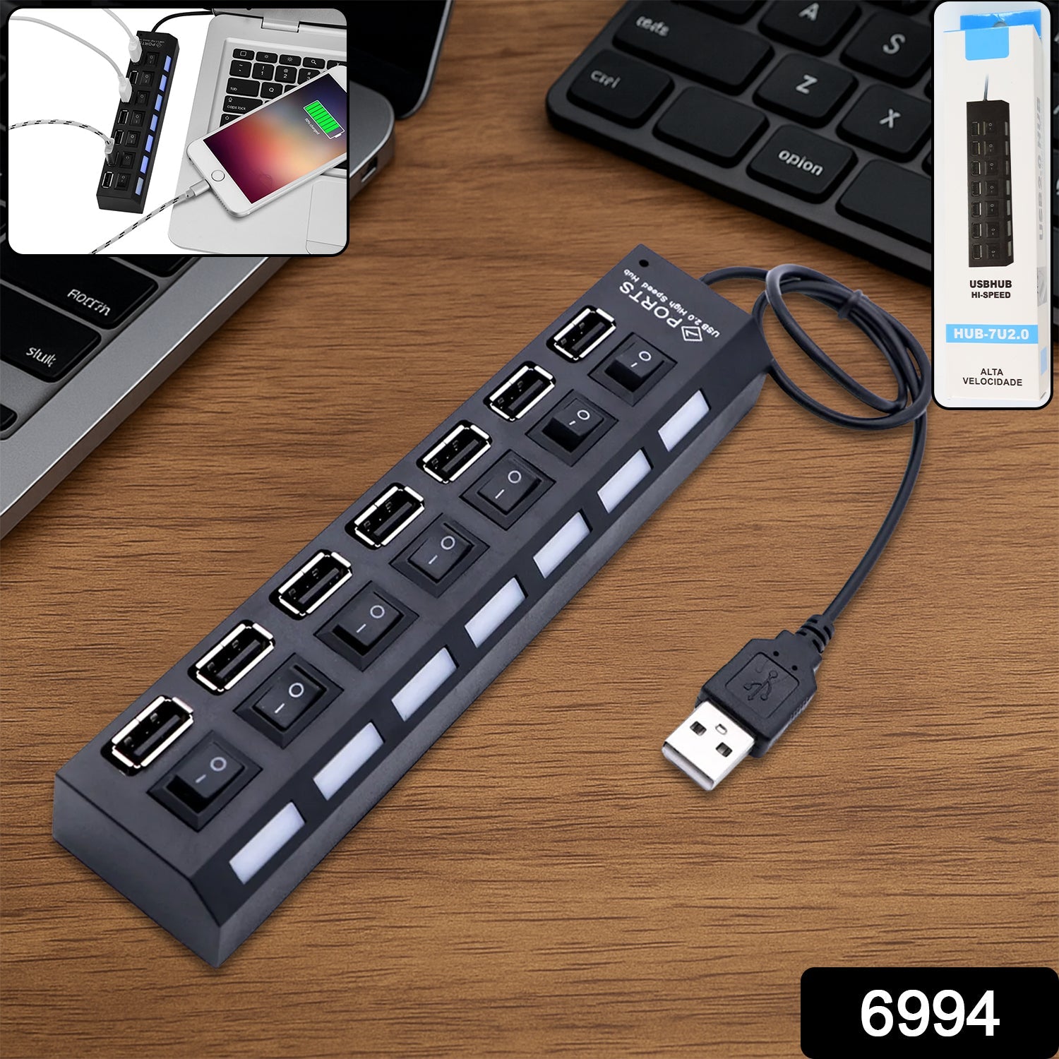 7 Port USB Hub – 7-in-1 Individual Switches, LED Indicators | Compshop Secondary image