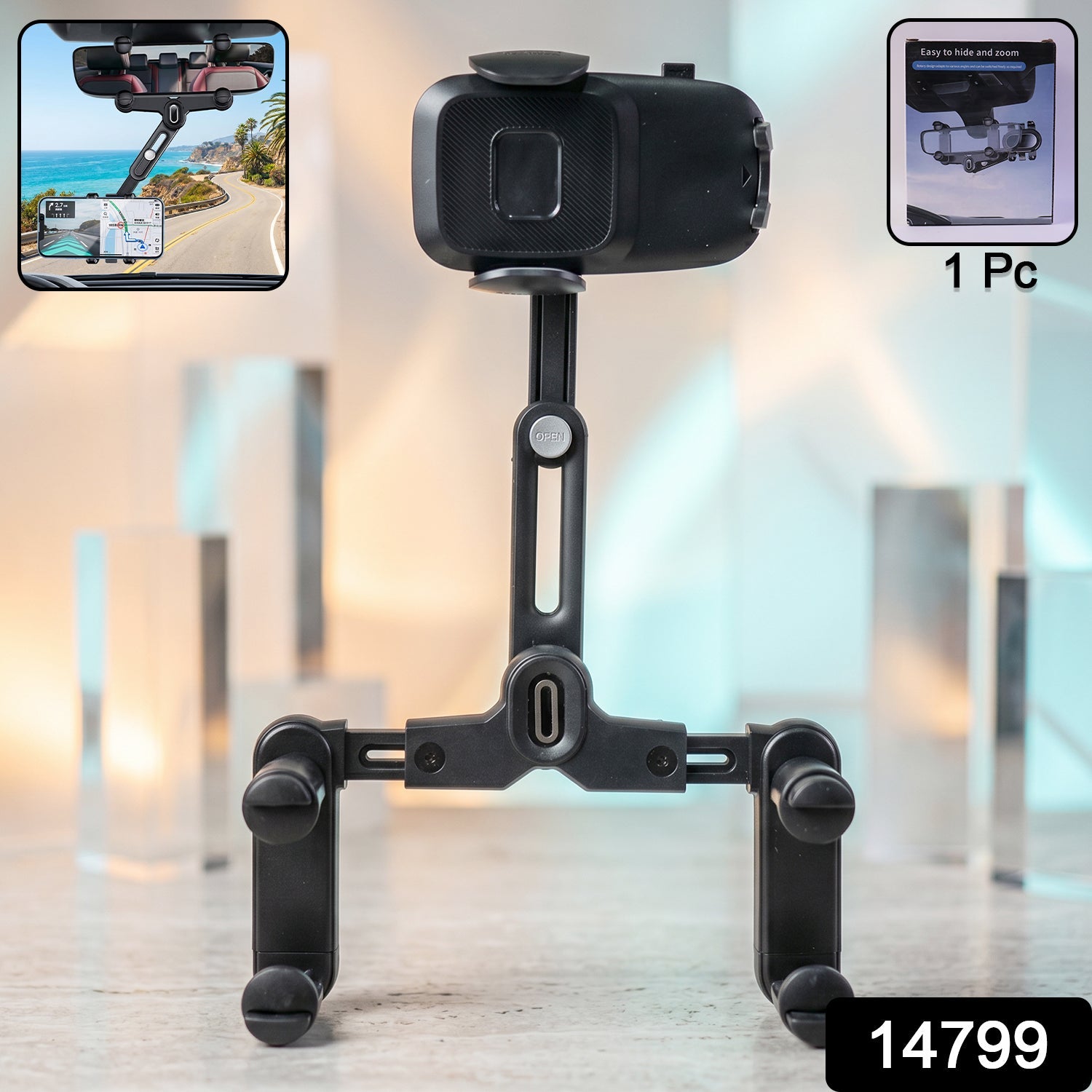 Car Rear View Mirror Phone Holder – 360° Adjustable & Retractable Secondary image