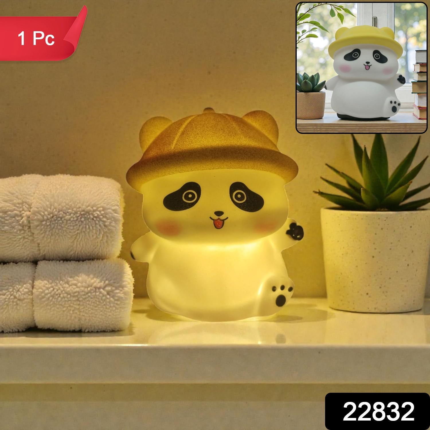 Panda with Hat LED Night Light, Cute Silicone Bedside Lamp for Kids (1 Pc) Secondary image