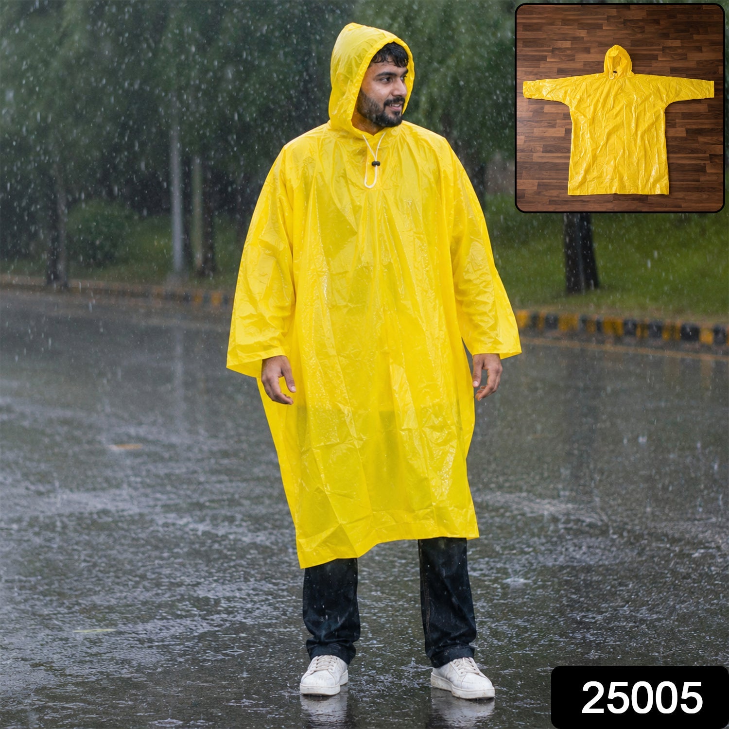 Reusable Waterproof Raincoat – Hooded Long Yellow Rain Poncho Secondary image