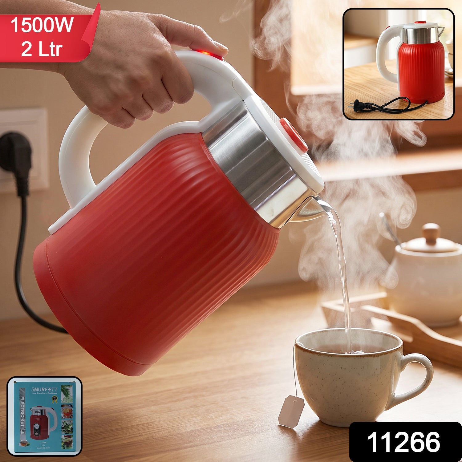Electric Kettle 2 Litre 1500W Red for Tea Coffee Milk and Hot Water (1 Pc) Secondary image