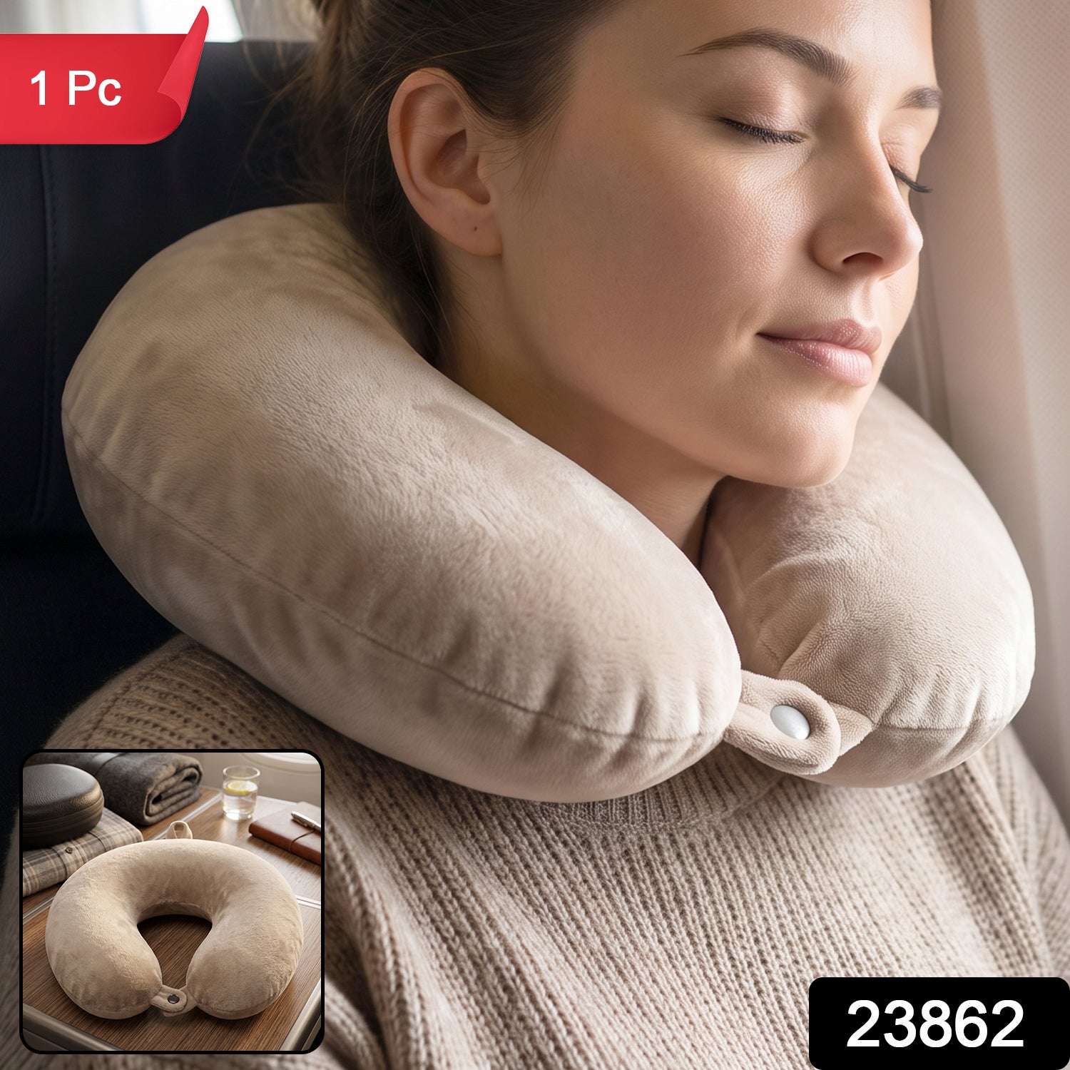 U-Shaped Travel Neck Pillow, Soft Velvet Support Pillow for Travel (1 Pc) Secondary image